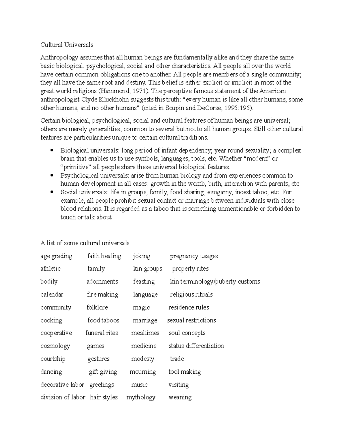CUL - These are lecture notes for cultural anthropology. - Cultural ...