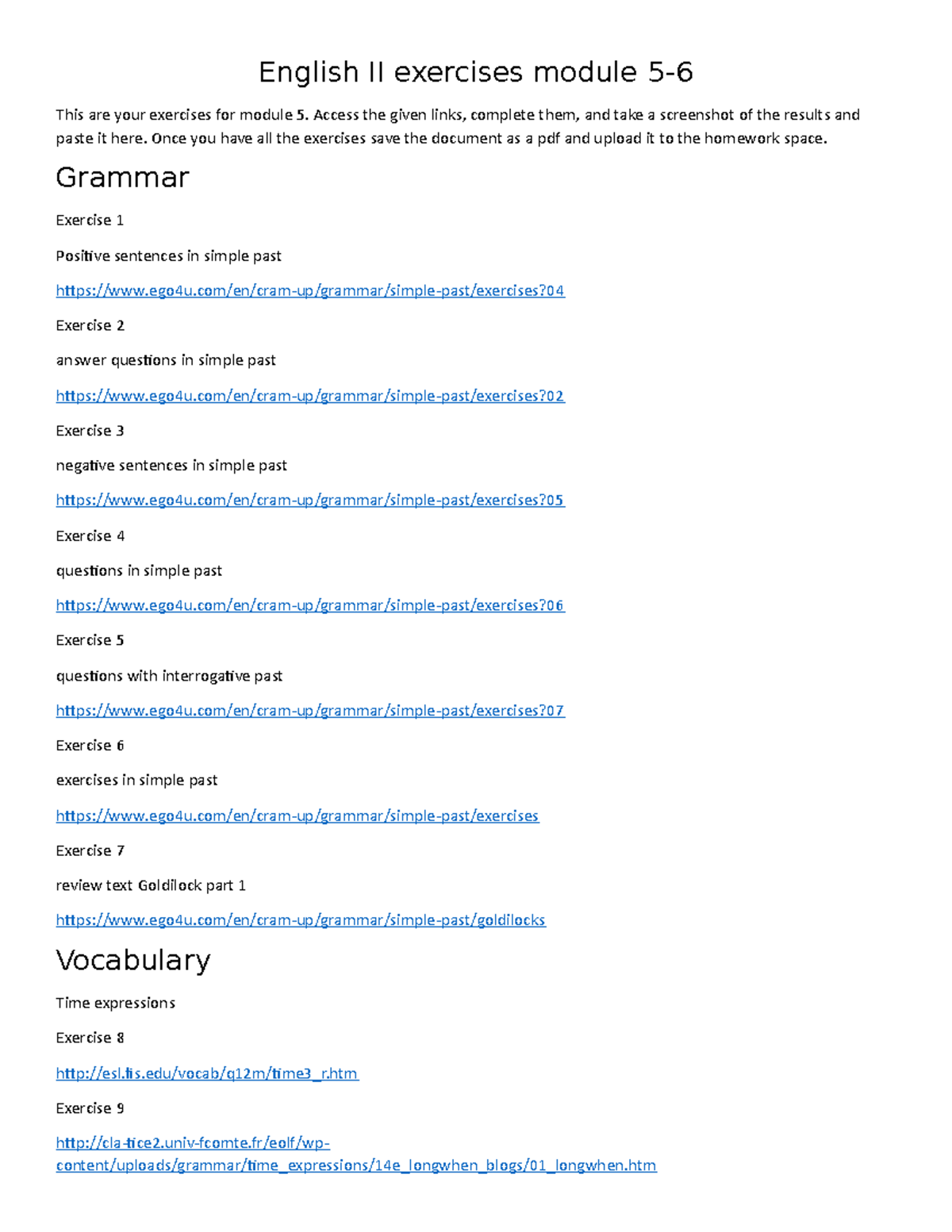 English-II-exercises-module-5 - English II exercises module 5- This are ...