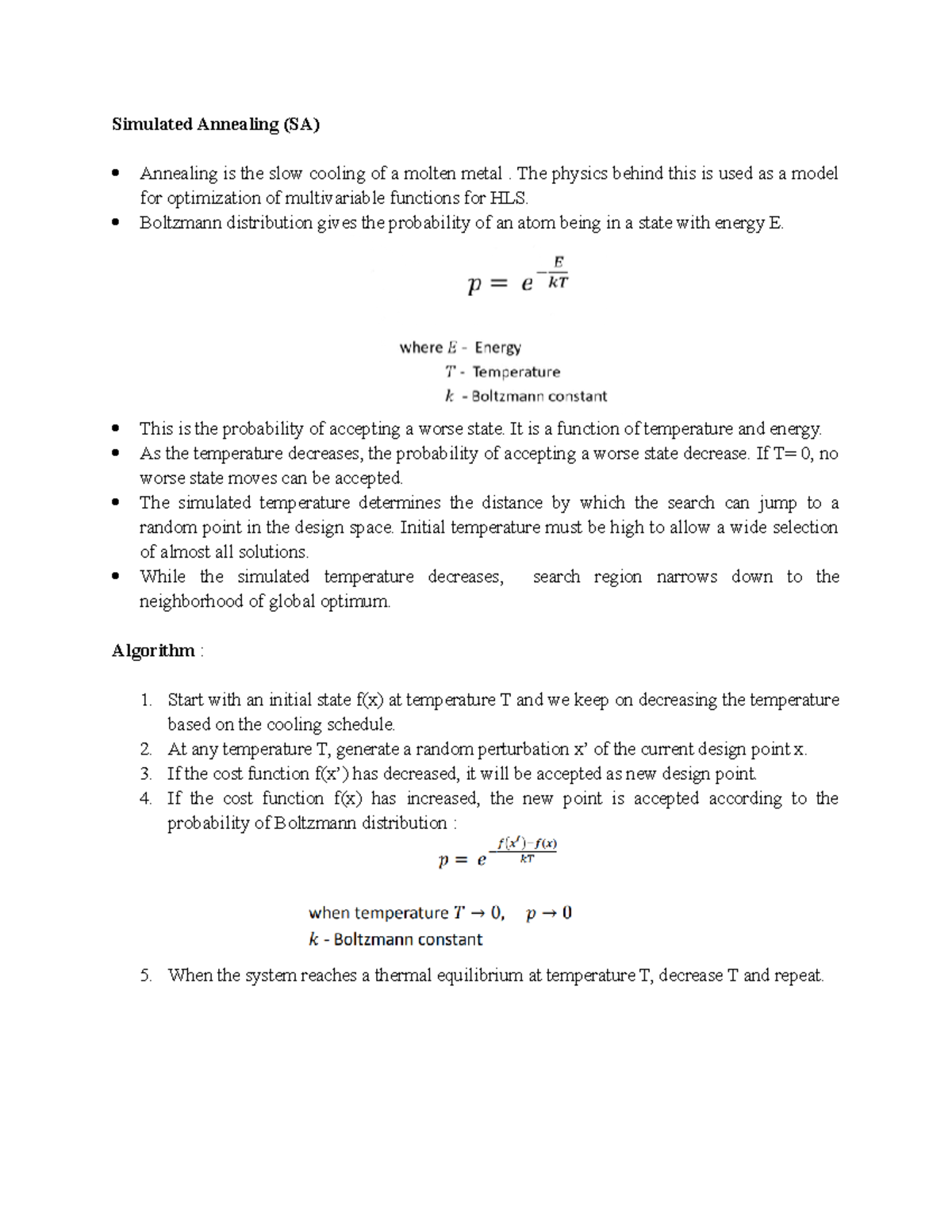 Optimization Techniques - Simulated Annealing (SA) Annealing is the ...