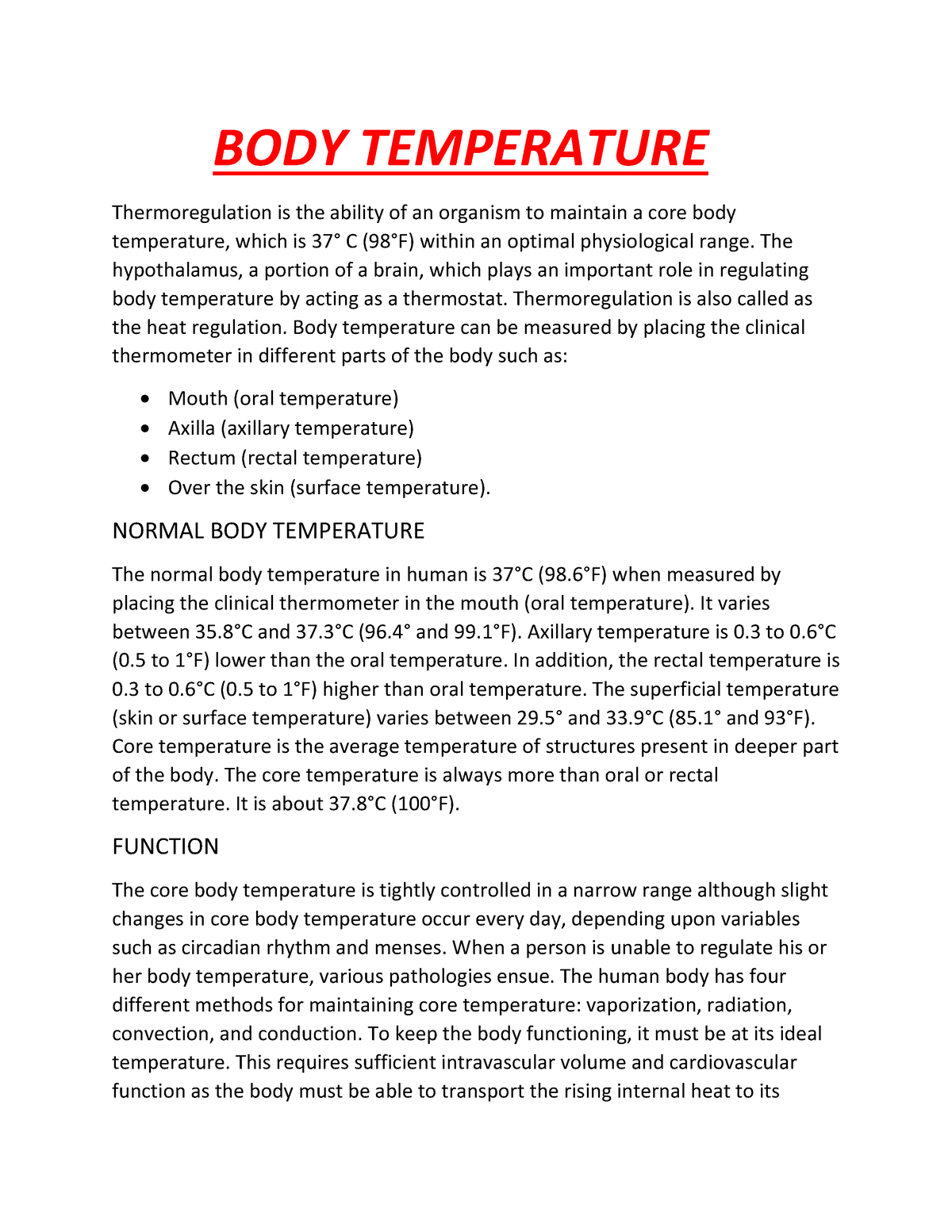 research paper on body temperature