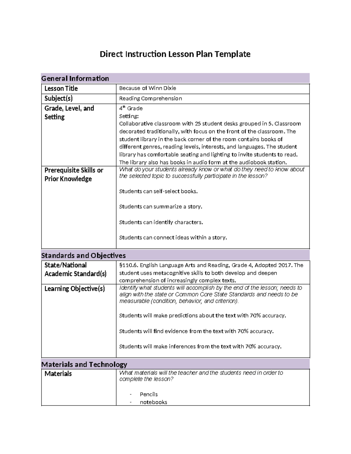 Direct Instruction Lesson Plan - Ashlan Bunch - Direct Instruction ...