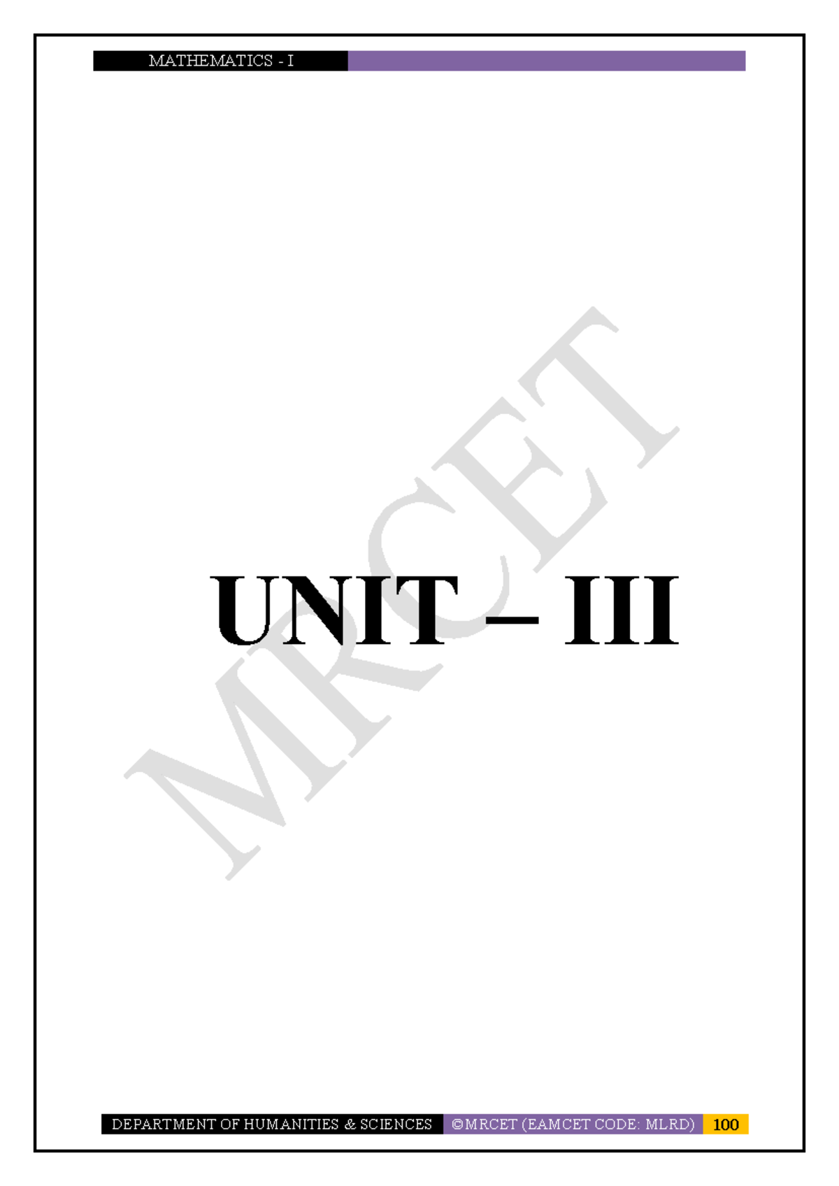 Ordinary Differential Equation First Order - UNIT – III ORDINARY ...