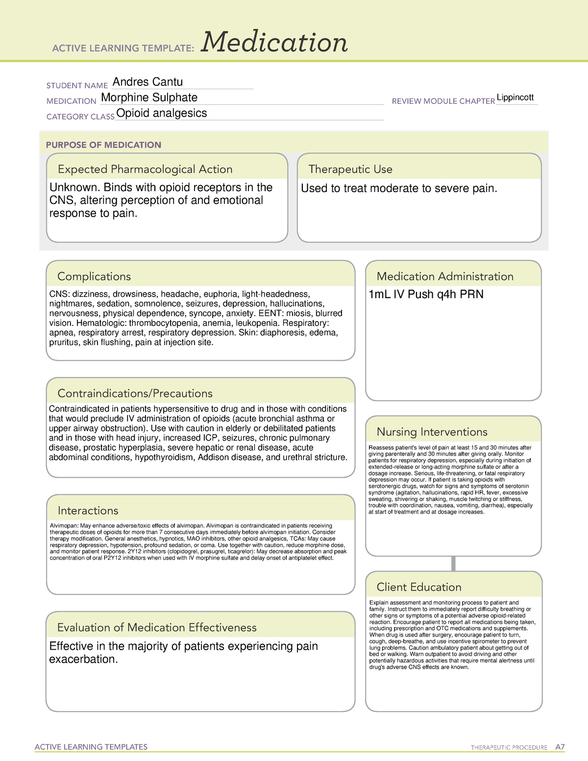 ATI Medication Morphine Sulfate ACTIVE LEARNING TEMPLATES THERAPEUTIC