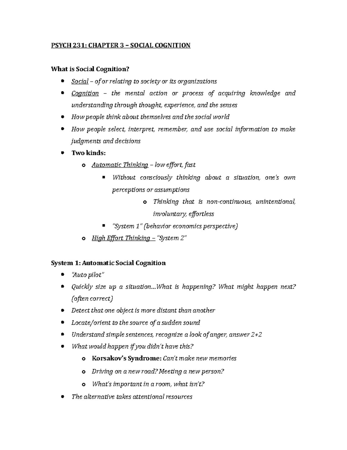 Psych 231 - CH 3 - Lecture notes 3-4 - PSYCH 231: CHAPTER 3 SOCIAL ...