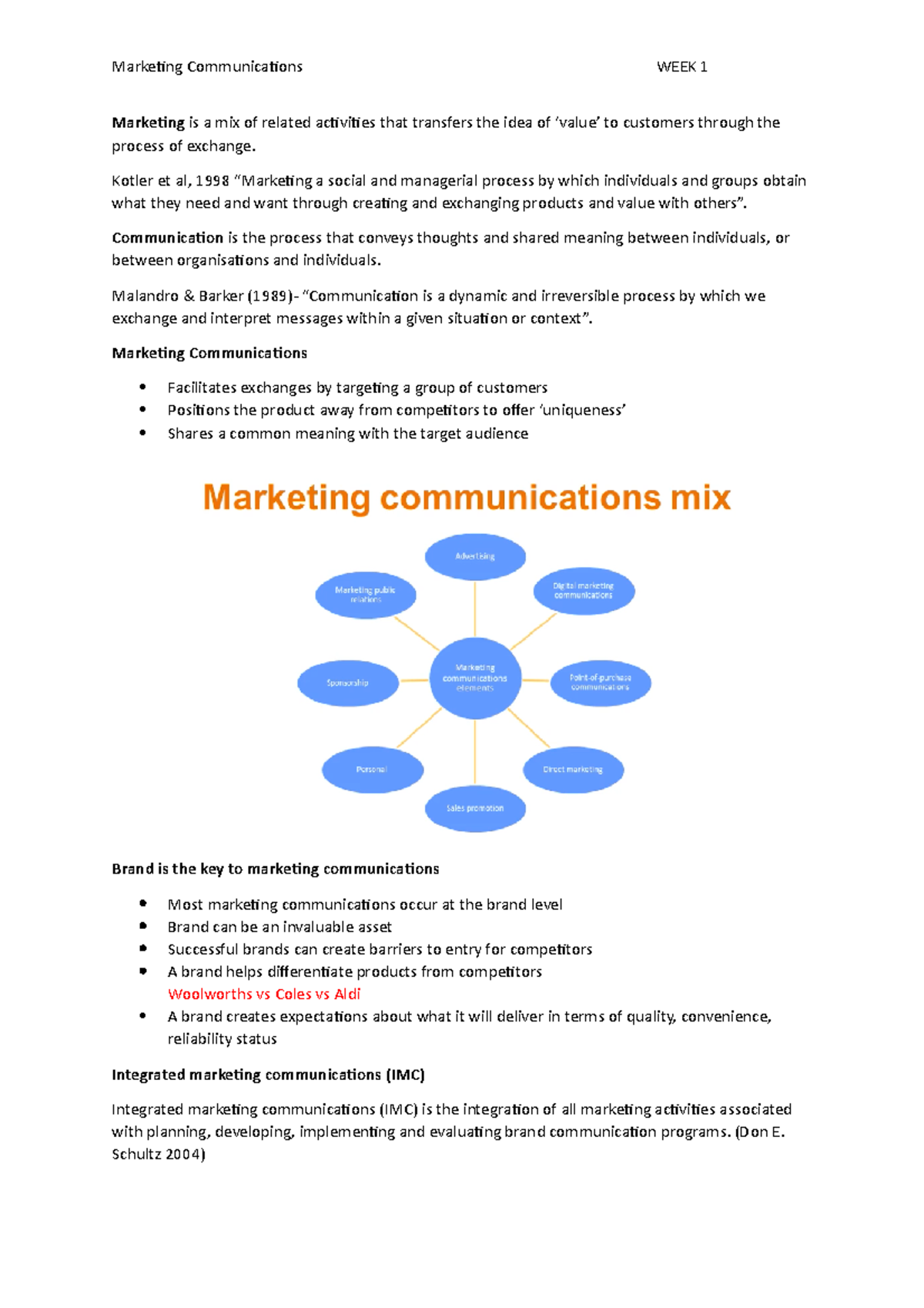 Week 1 - Lecture Notes - Marketing is a mix of related activities that ...