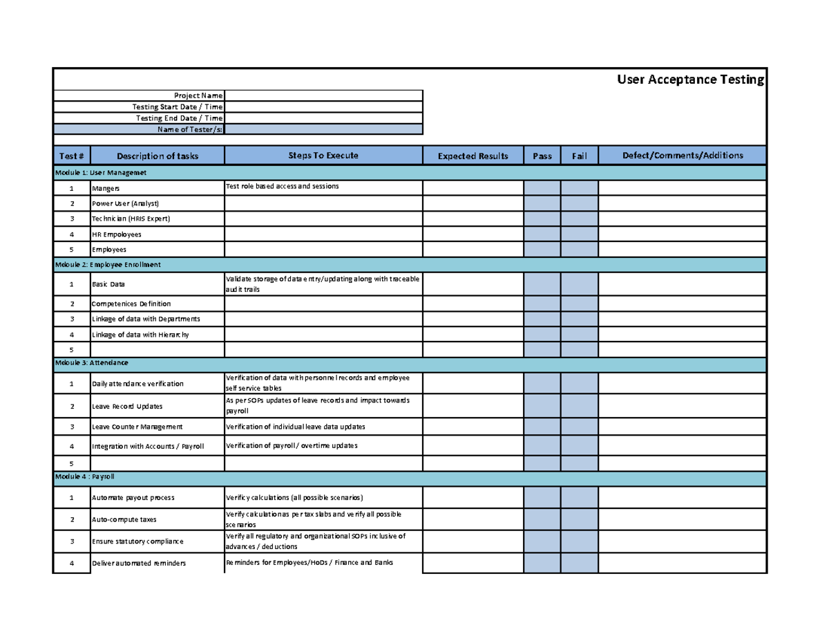 Uat Template Excel