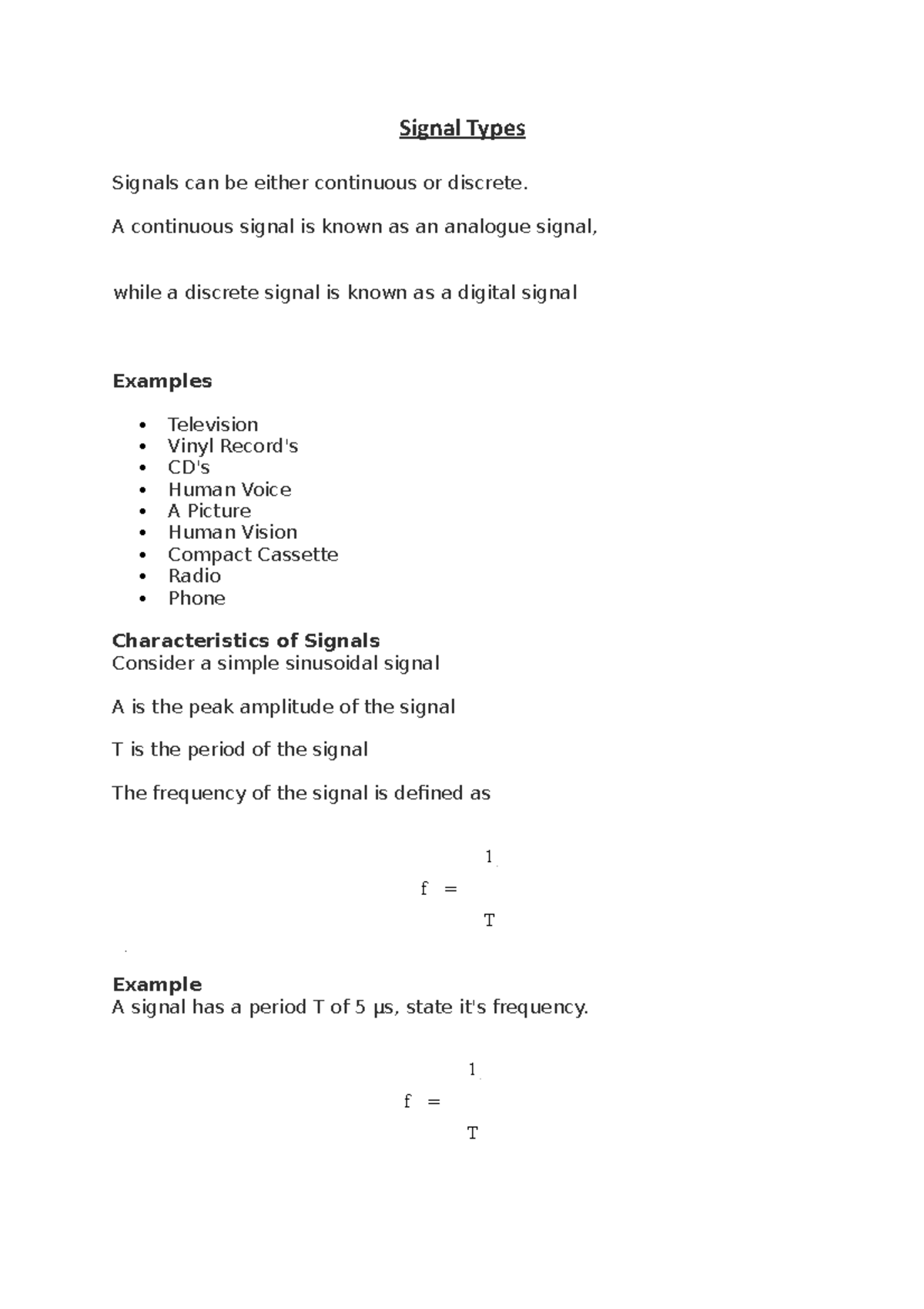 Signal Types - Signal Types Signals can be either continuous or ...