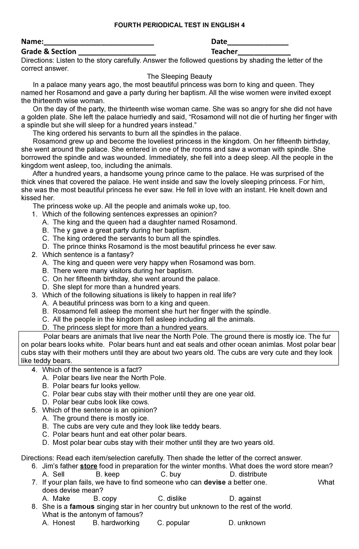 PT English 4 - Q4 - Periodical Test - FOURTH PERIODICAL TEST IN ENGLISH ...