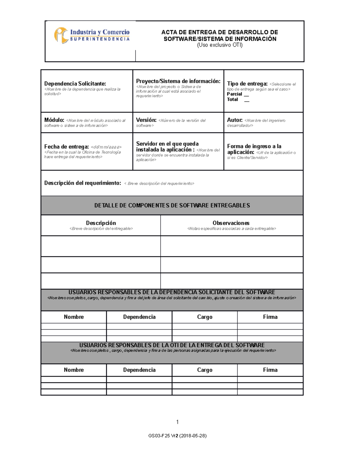 ACTA DE Entrega DE Desarrollo DE Software V2 - ACTA DE ENTREGA DE ...