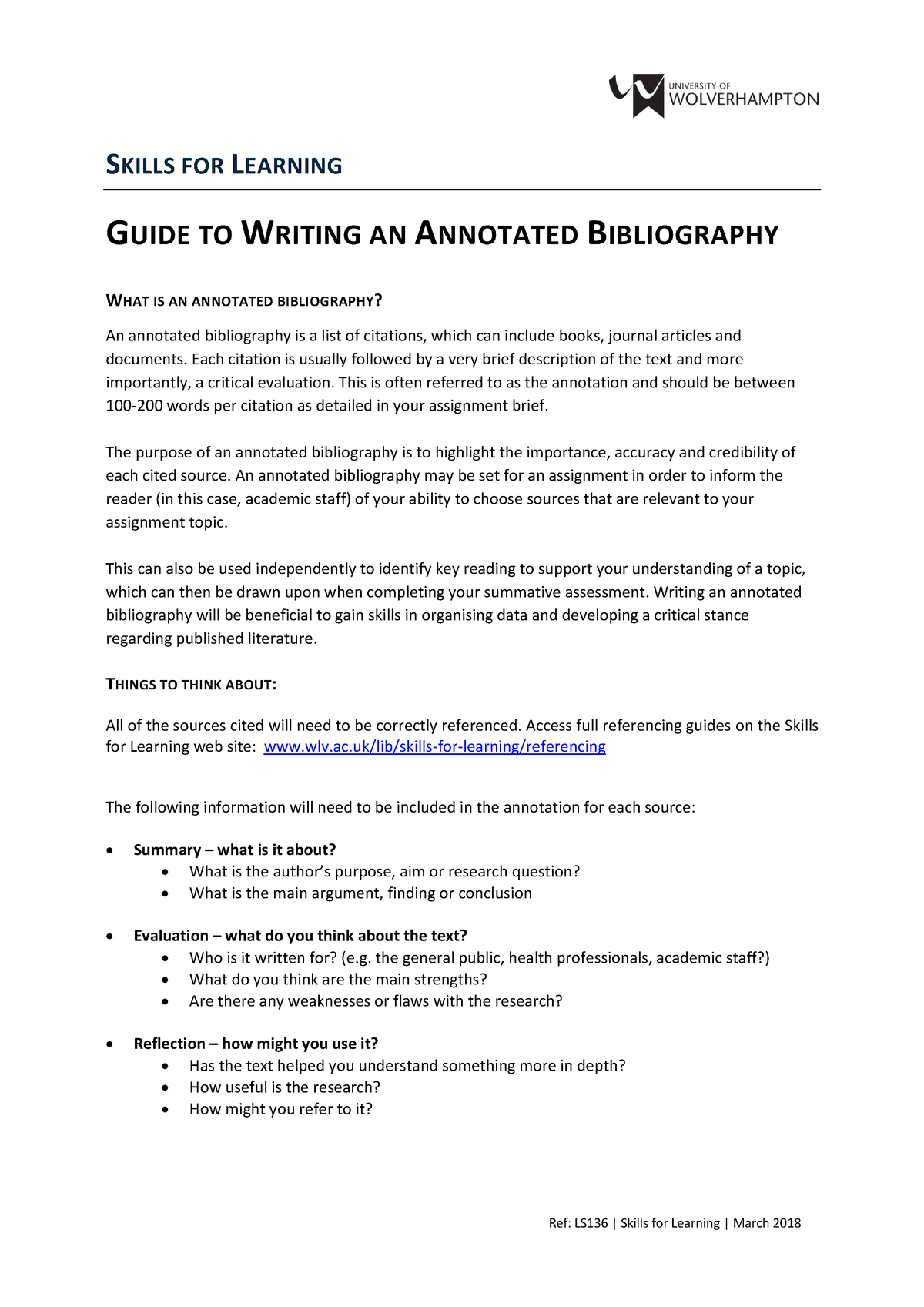 LS27 Guide to Writing an Annotated Bibliography - Ref: LS27