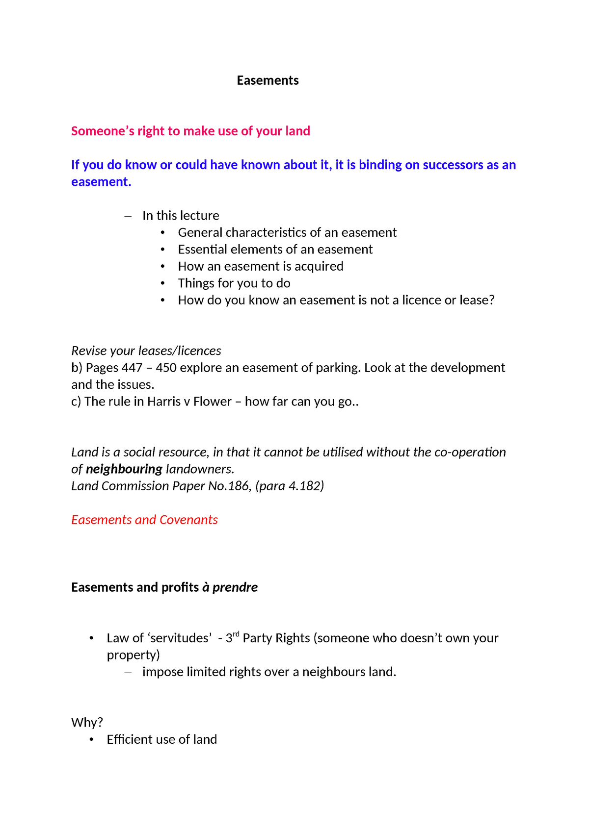 Lecture Notes [Land] - Easements - Easements Someone’s Right To Make ...