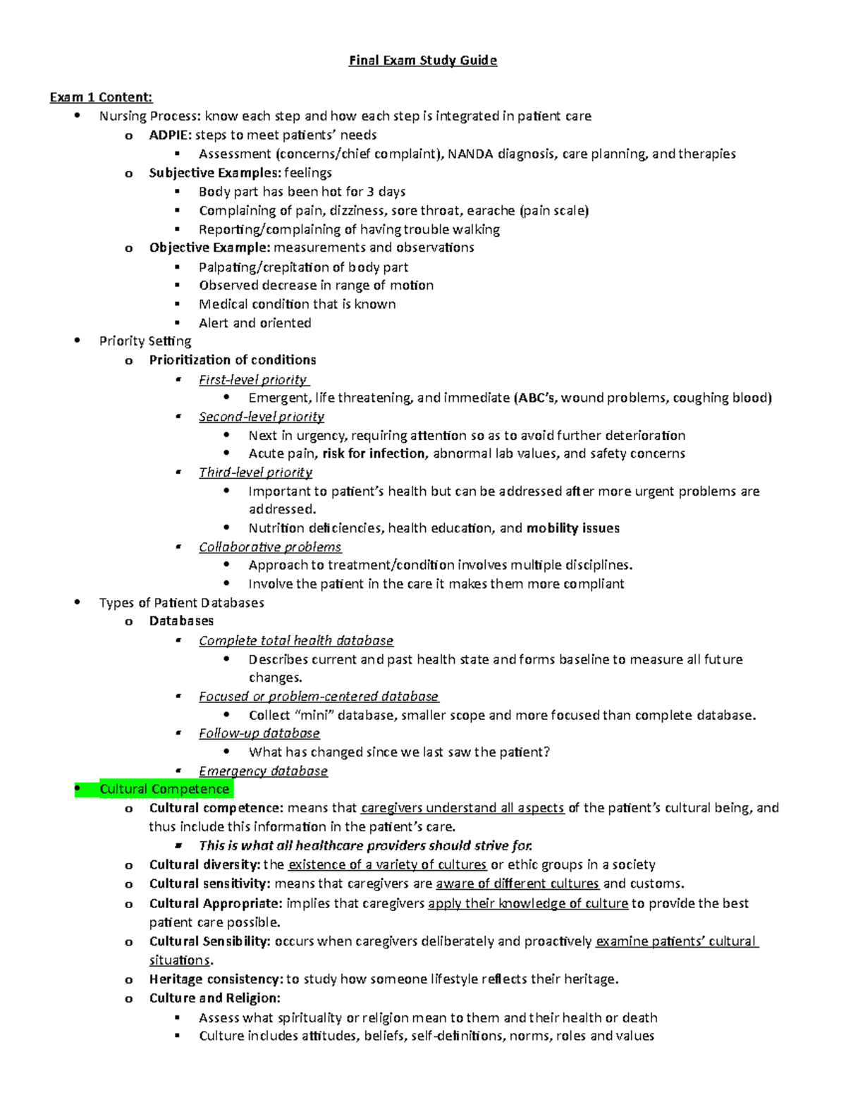 RN 200 Final Exam Study Guide - Final Exam Study Guide Exam 1 Content ...