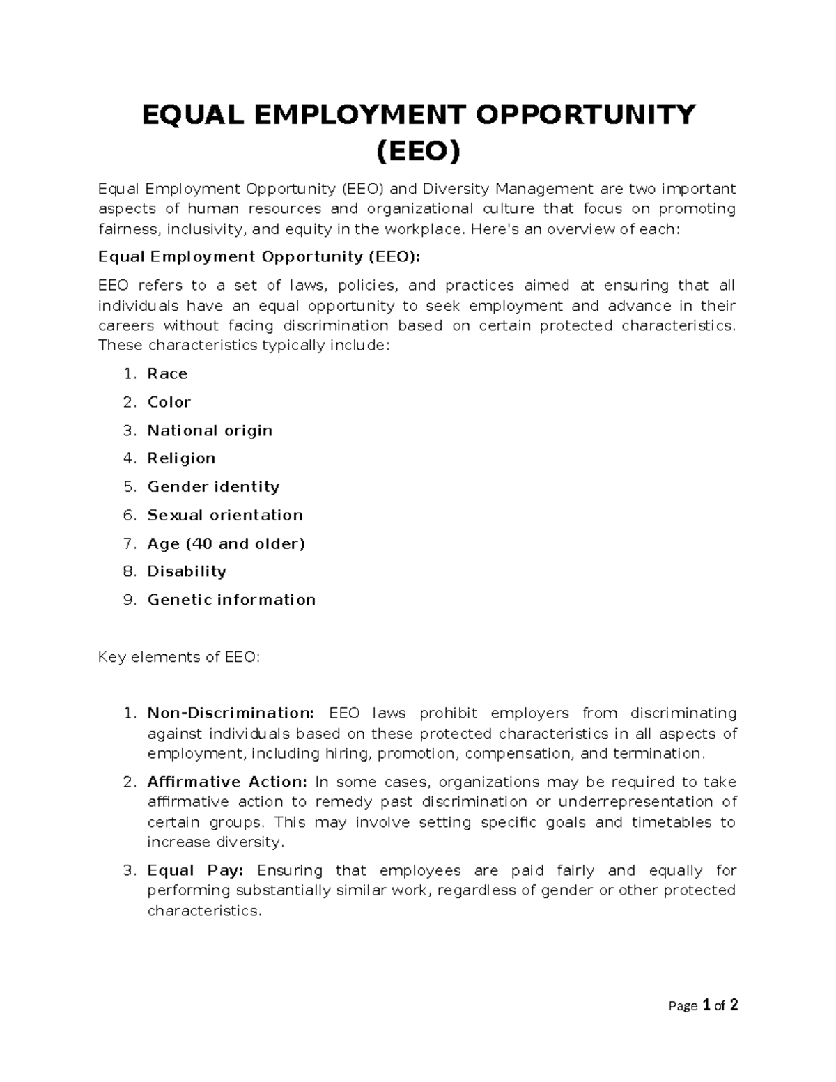 EEO Case Studies EQUAL EMPLOYMENT OPPORTUNITY (EEO) Equal