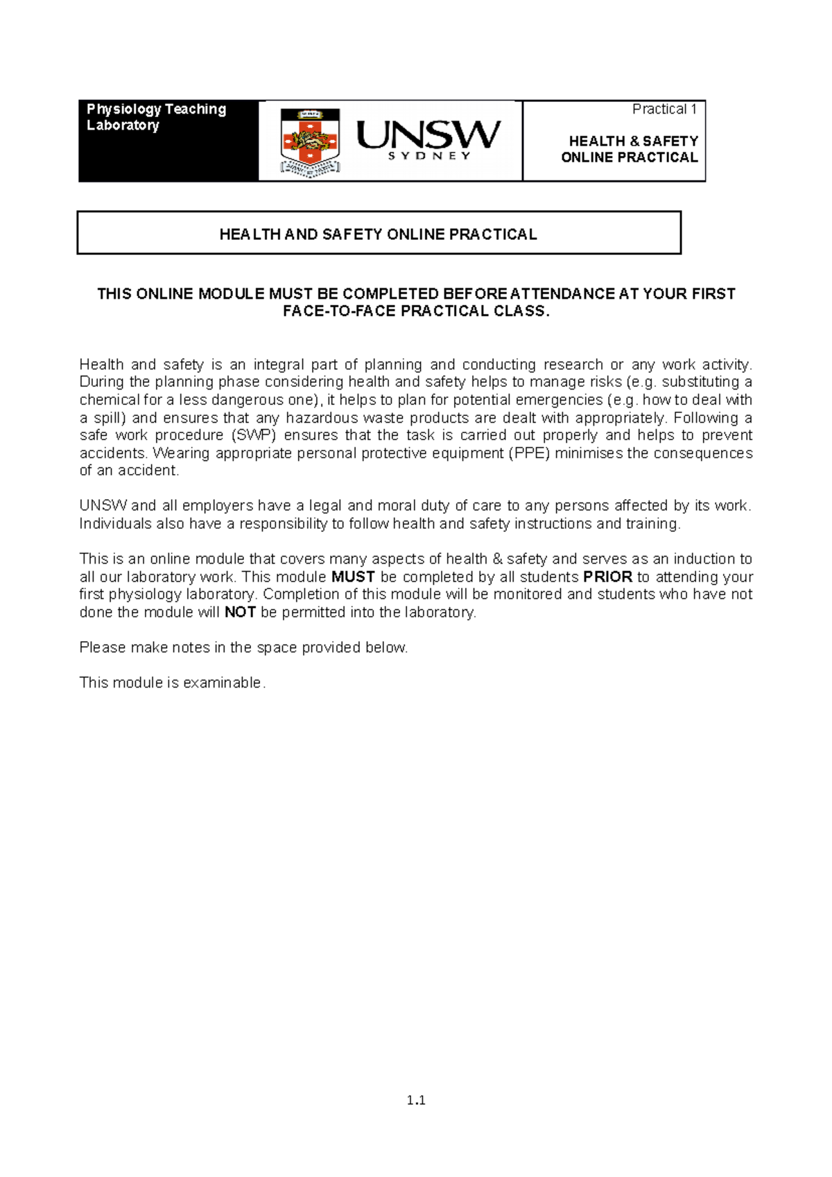 Chapter 3 Health and Safety Online Practical 2021 - Physiology Teaching ...