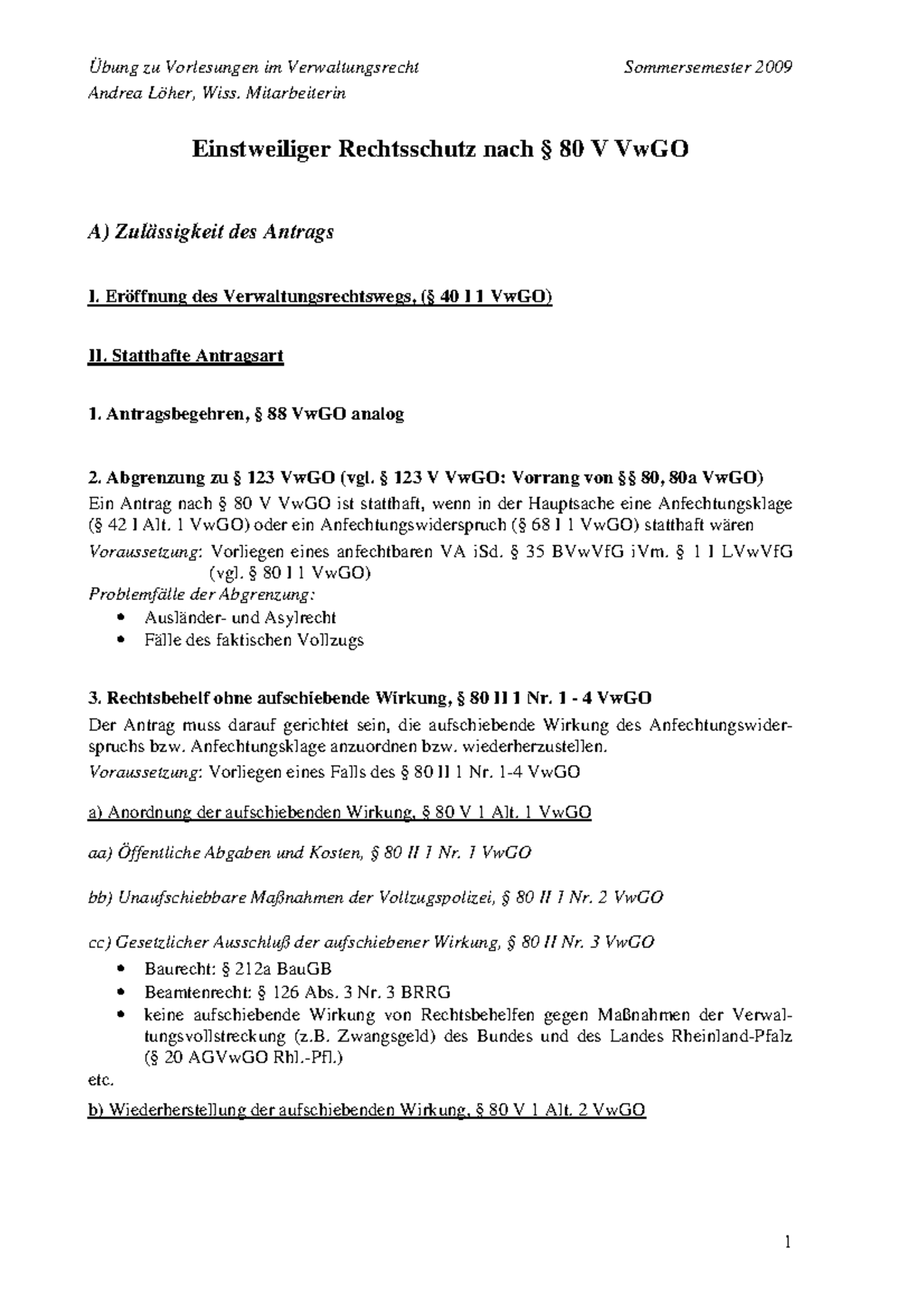 § 80 V Vw GO - Schema Zu § 80 V VwGO - Andrea Löher, Wiss ...