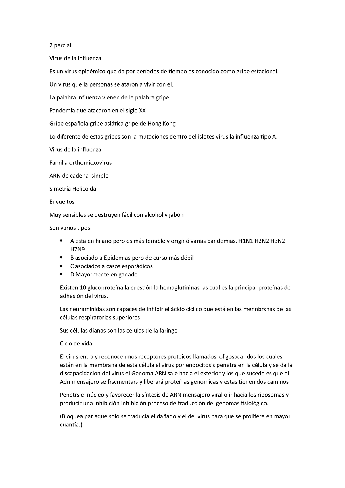 Microbiologia 080922 - 2 parcial Virus de la influenza Es un virus ...