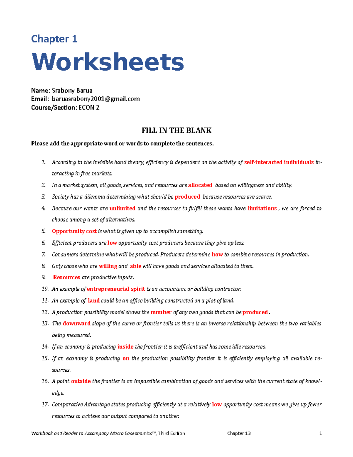 Macro Ease 24e worksheet Ch24 - Chapter 24 Worksheets Name : Srabony Throughout Production Possibilities Frontier Worksheet