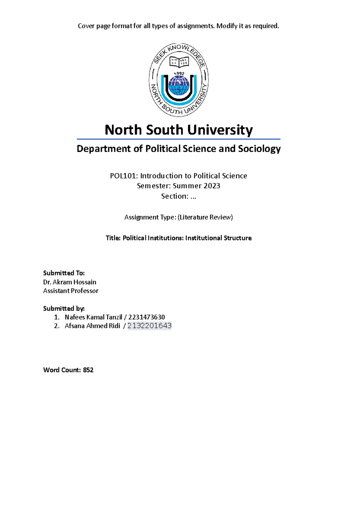 POl lit rev - North South University Department of Political Science ...
