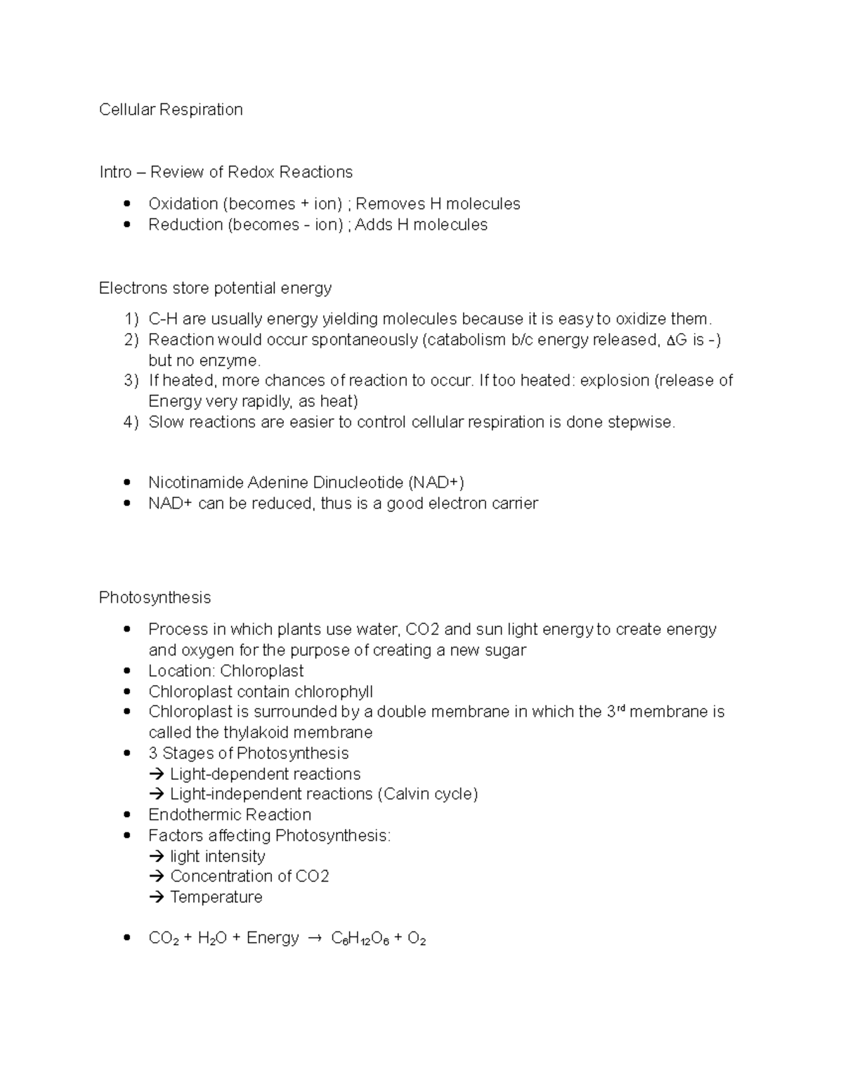 Cellular Respiration - Photosynthesis quick review - Cellular ...