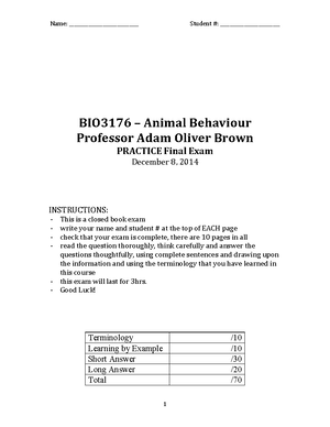 Observation Report for Animal Behaviour (BIO3176 ) - BIO3176 ...