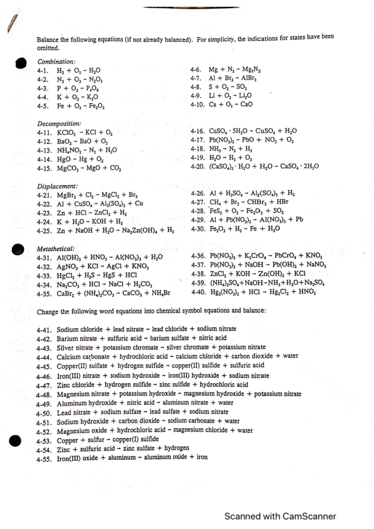 Chem 130 Balance the Following Equations 2 - Balance the following ...