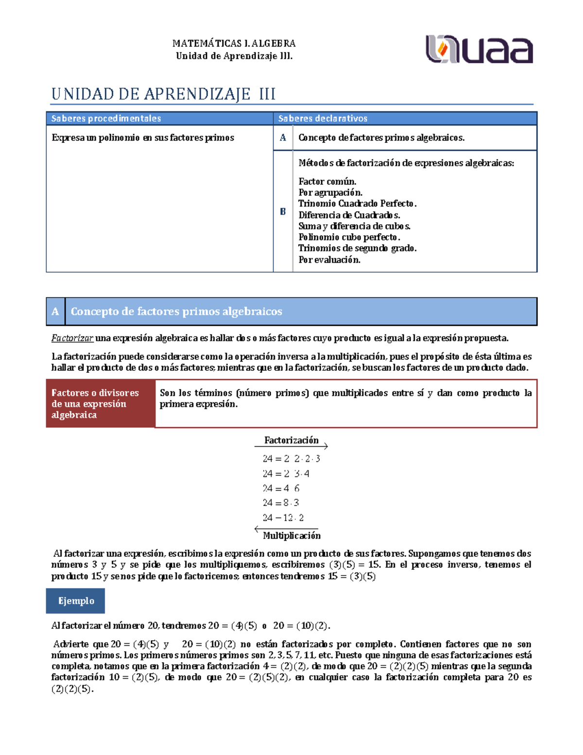 3.-Factorizacion - CASOS DE FACTORIZACION - Unidad de Aprendizaje III ...