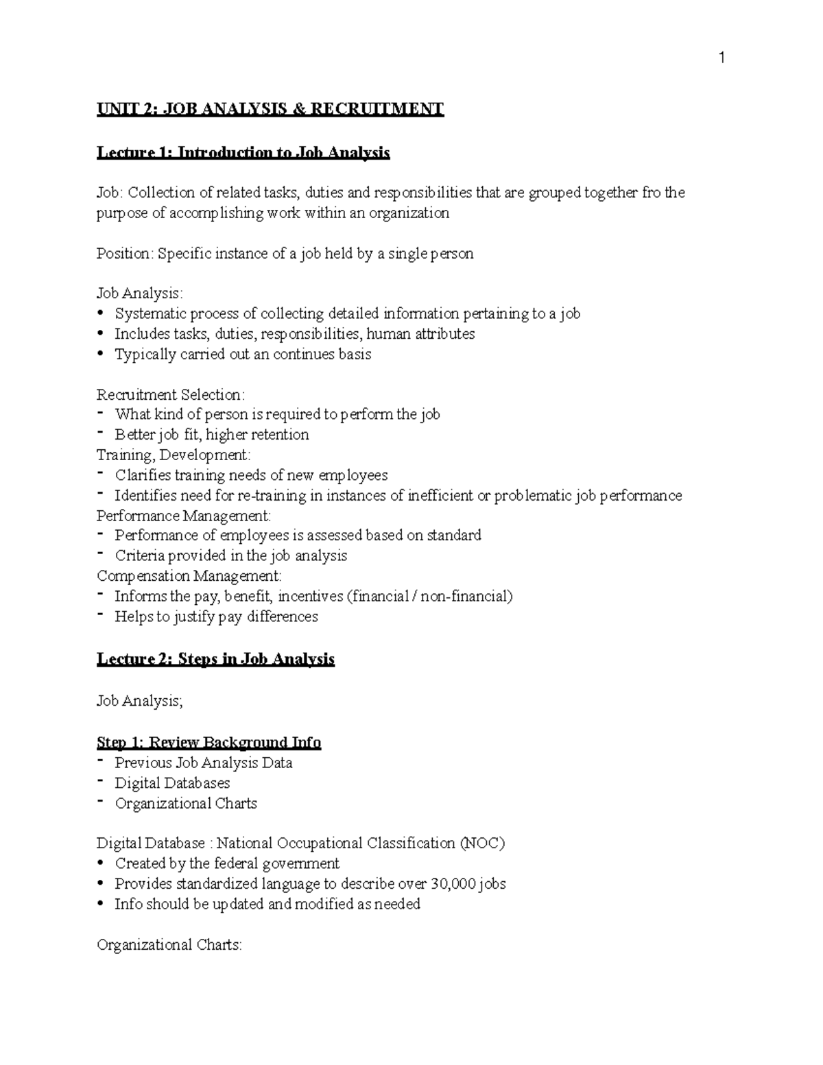 MOS 1021 - UNIT 2 - Detailed chapter notes - UNIT 2: JOB ANALYSIS ...