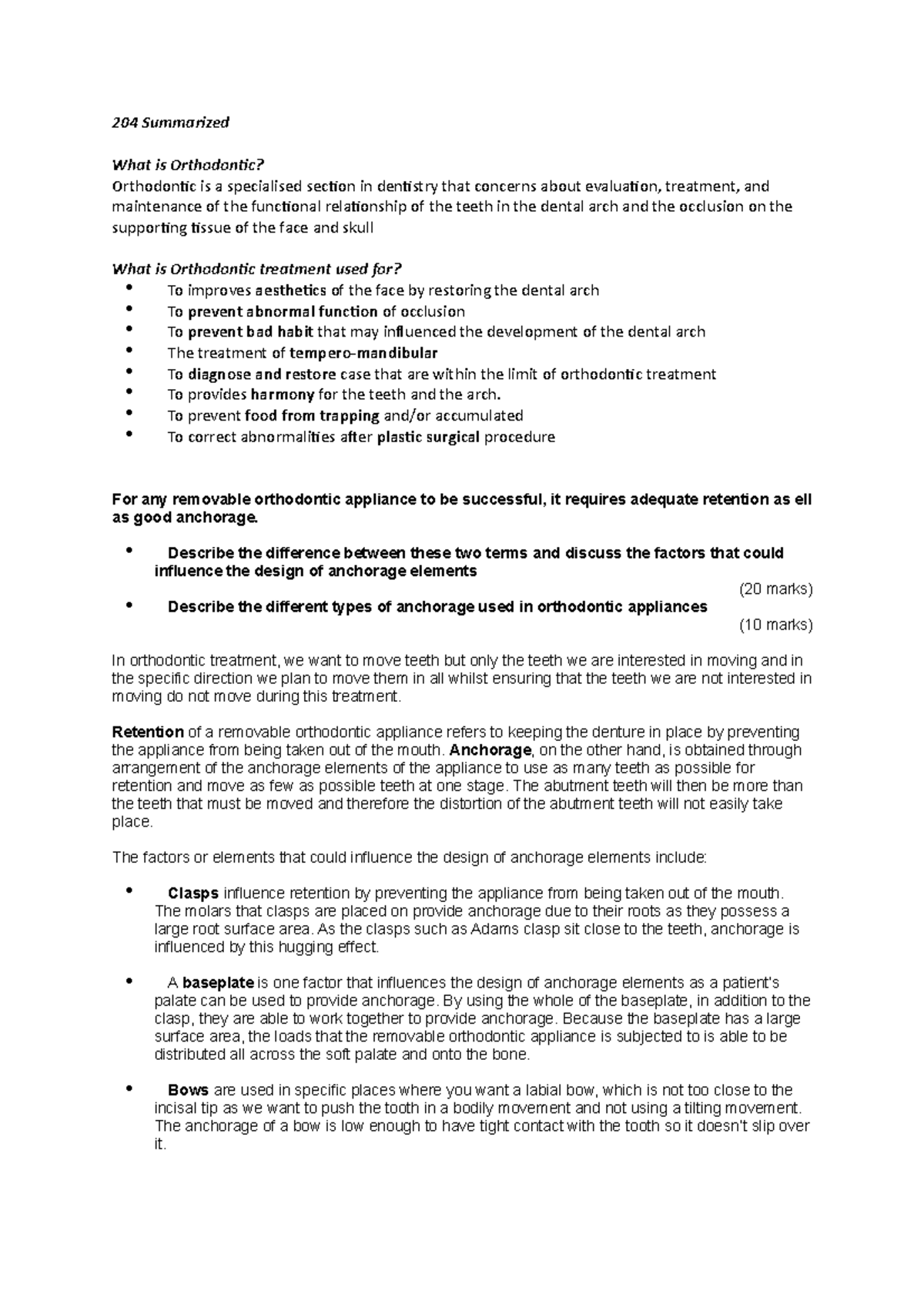 204 Summarised Questions and Answers 204 Summarized What is