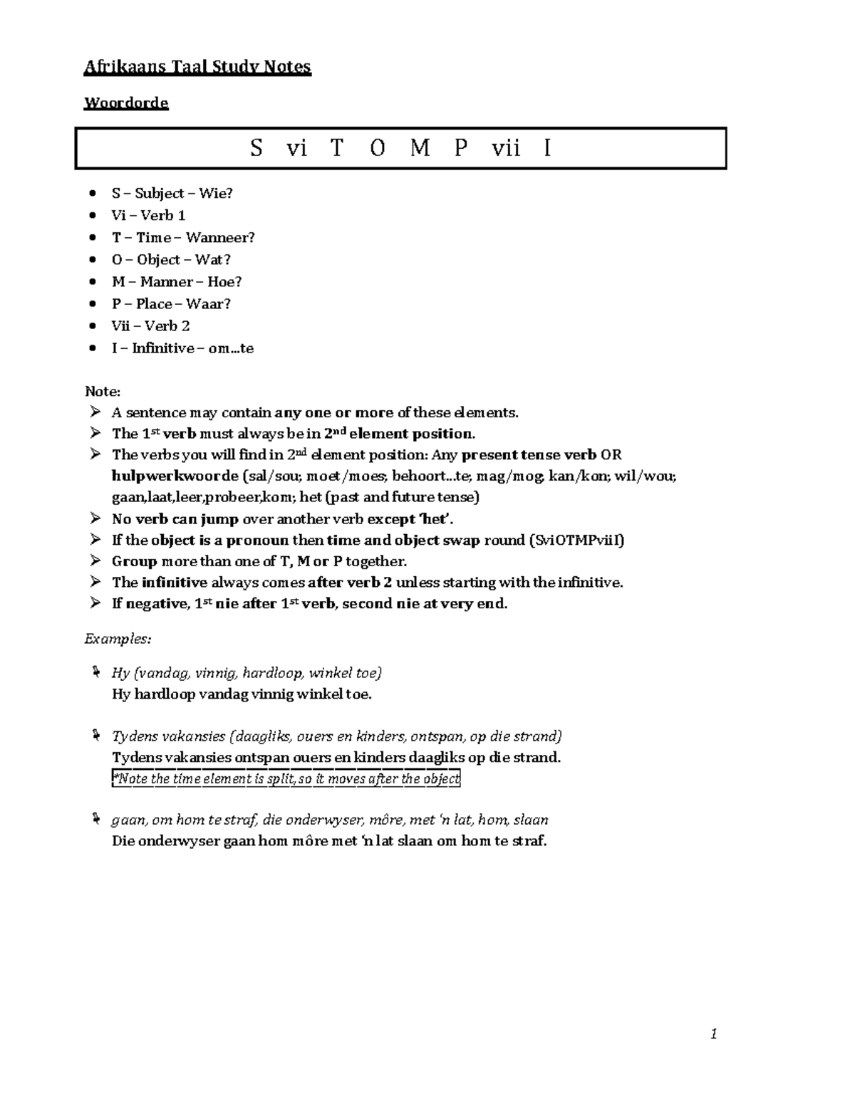 Afrikaans taal study notes - Afrikaans Taal Study Notes Woordorde S vi ...