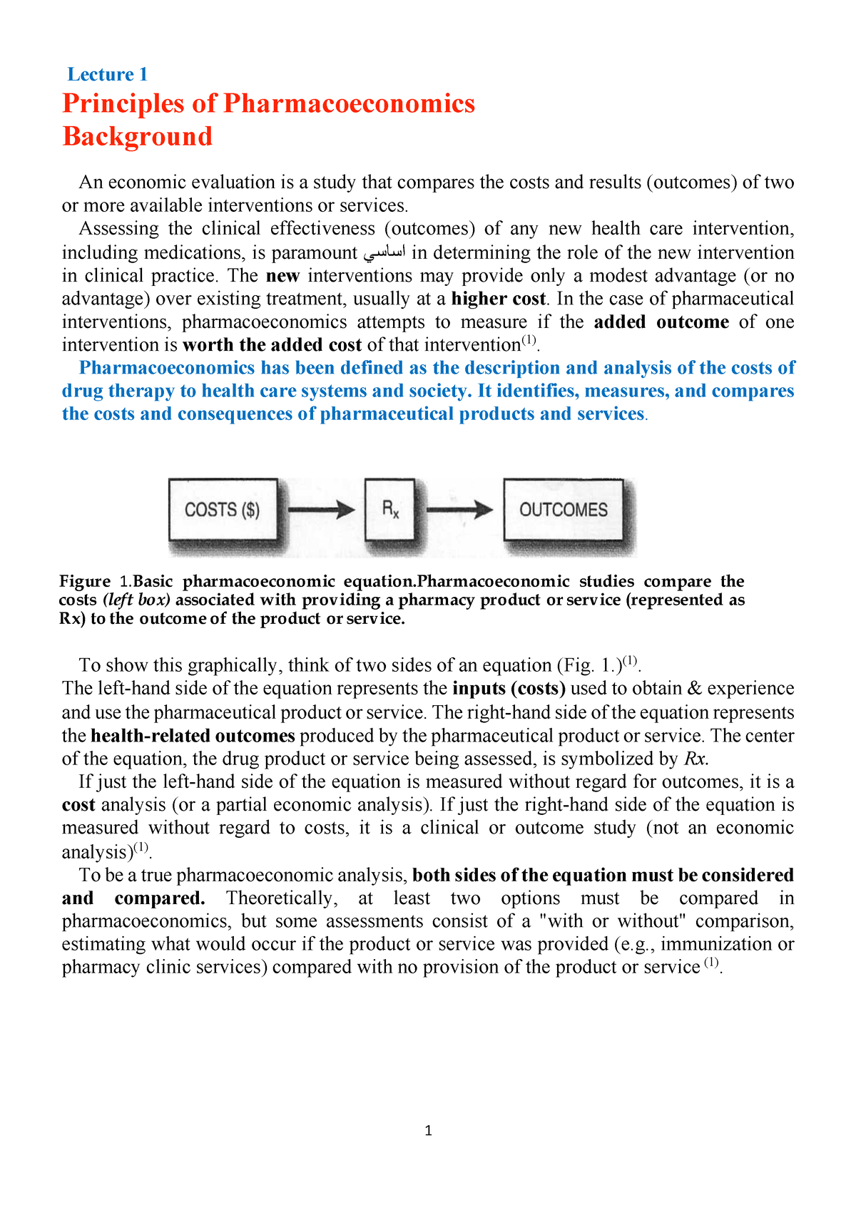 Lecture 1 - Pharmacoeconomics - Lecture 1 Principles Of ...