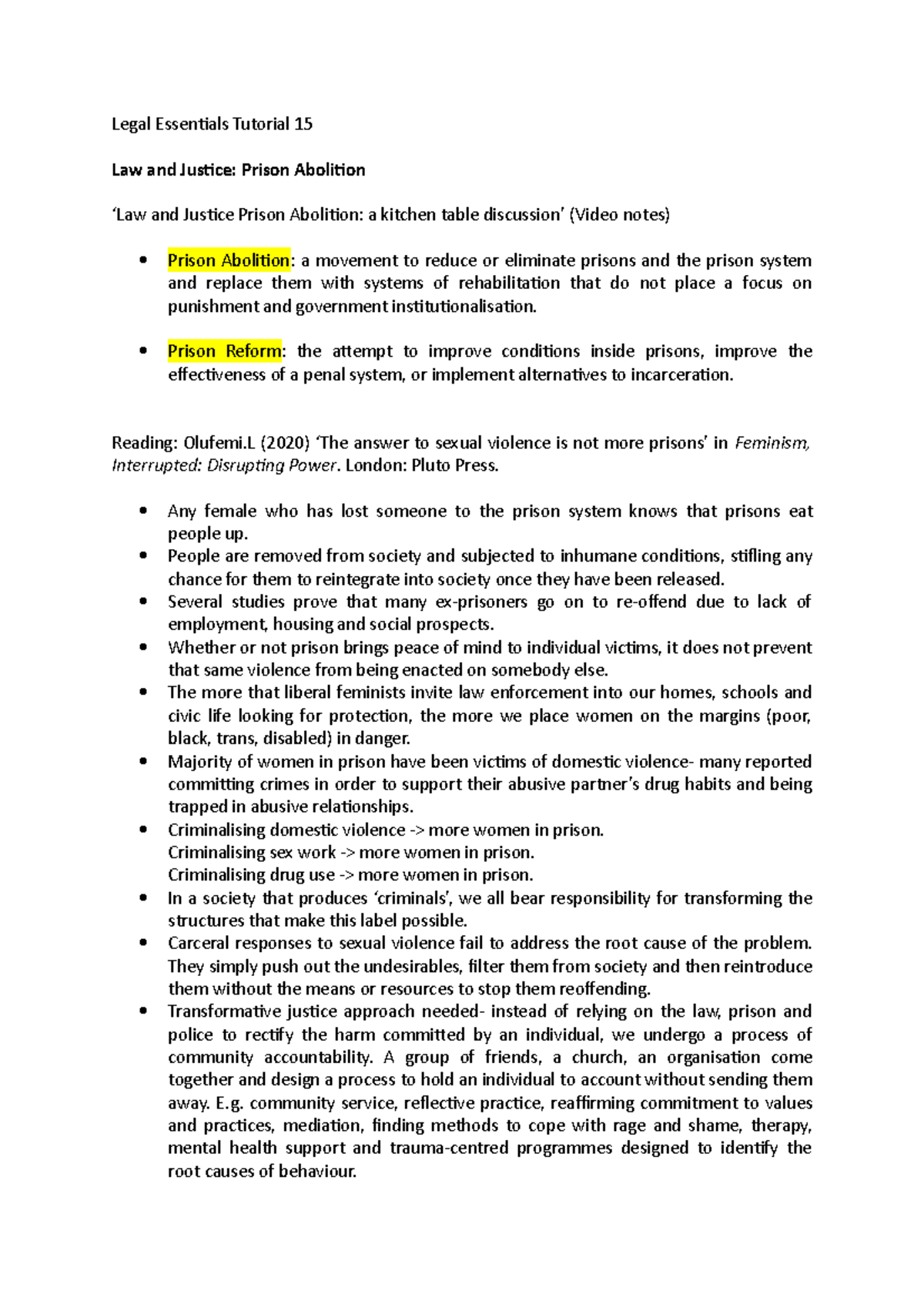 Law and Justice- Prison Abolition - Legal Essentials Tutorial 15 Law ...