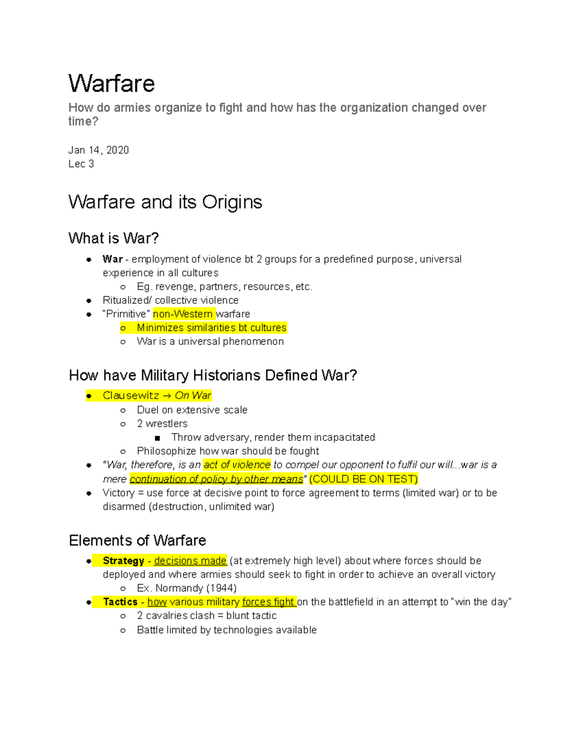 3 - The Legacy of Ancient Warfare - Warfare How do armies organize to ...