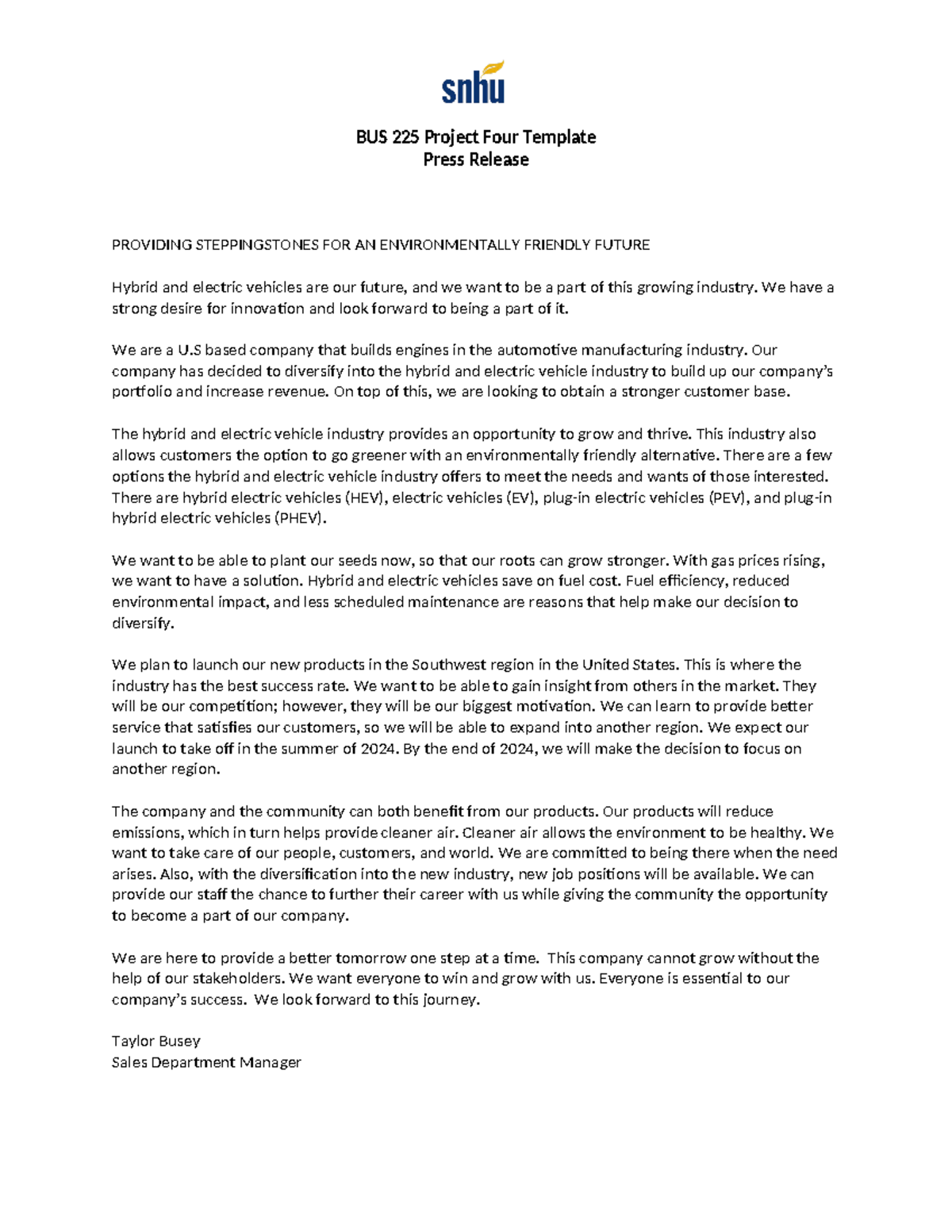 Bus 225 Project Four Template Bus 225 Project Four Template Press