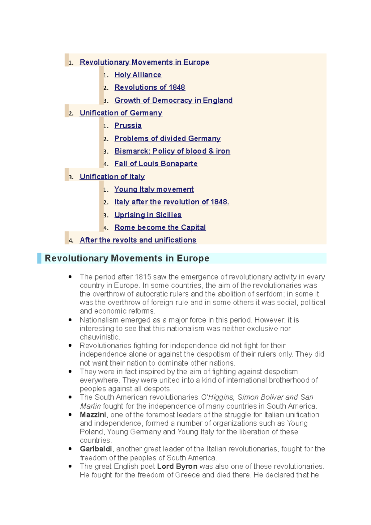 4.Unification of Germany upsc mains notes Revolutionary Movements in