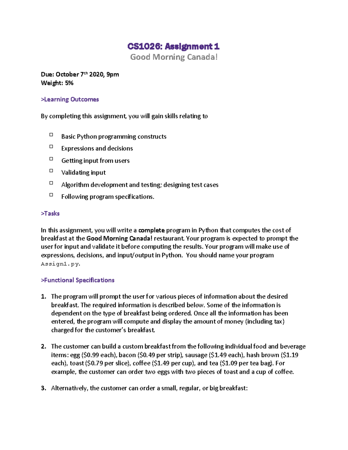 COMP1026 Assignment 1 - Warning: TT: undefined function: 32 CS 1026 ...