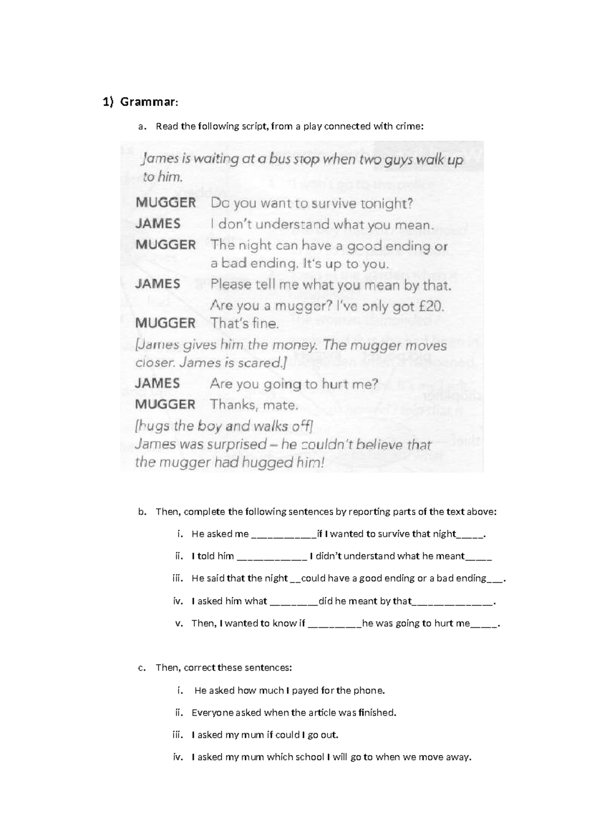 21- Sanjo - 5º - Critical anaylis of crime - 1) Grammar: a. Read the ...