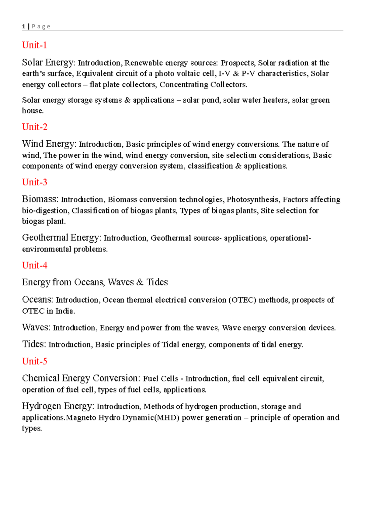 OE Syllabus - oeeeeeeeeeeeeeeeeee - 1 | P a g e Unit- Solar Energy ...