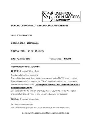 Forensic Chemistry – Lecture 1 Notes - Forensic Chemistry – Lecture 1 ...