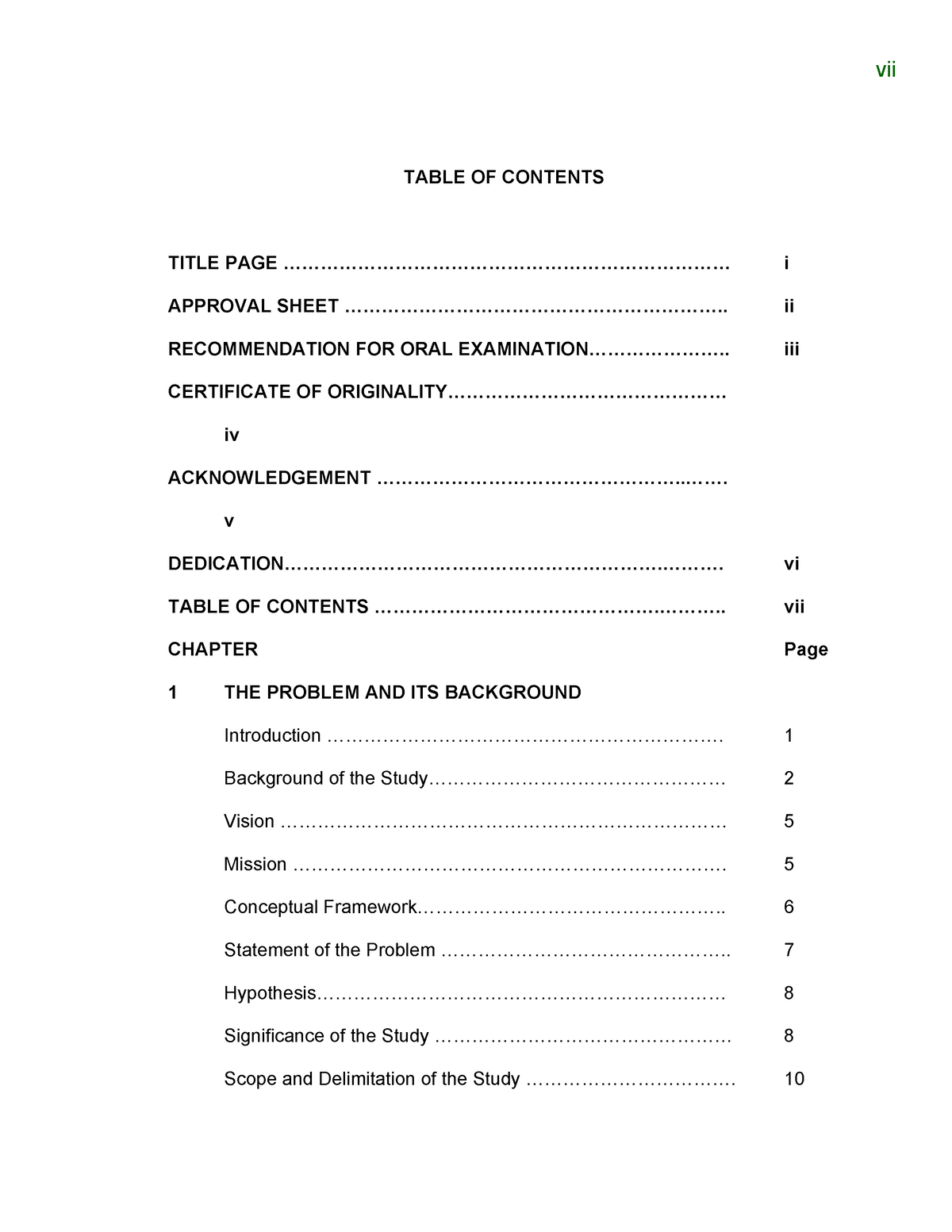 Research- Format - vii TABLE OF CONTENTS TITLE PAGE - Studocu