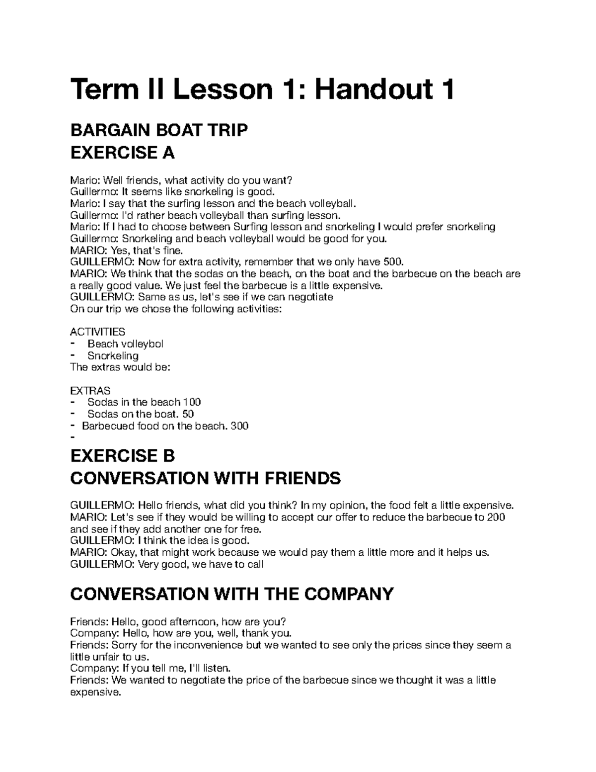 Term II Lesson 1 Handout 1 PDF - Term II Lesson 1: Handout 1 BARGAIN ...