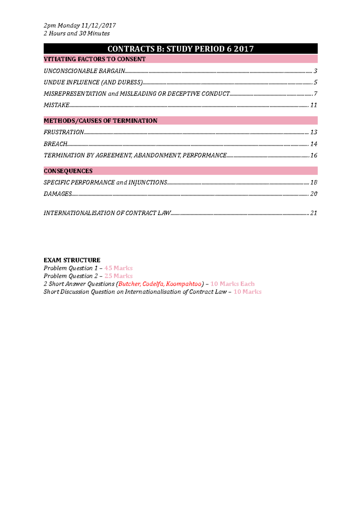 Exam Notes Contracts B - 2pm Monday 2 Hours And 30 Minutes CONTRACTS B ...