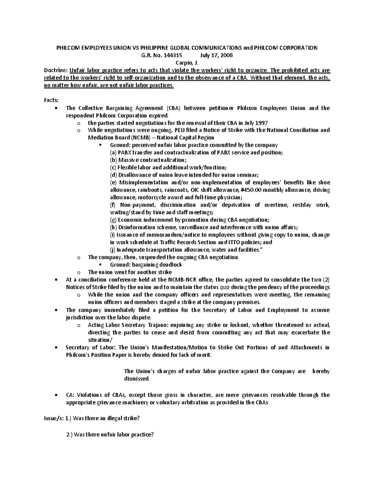 70533009 Philcom Employees Union vs Philippine Global Comm - PHILCOM ...