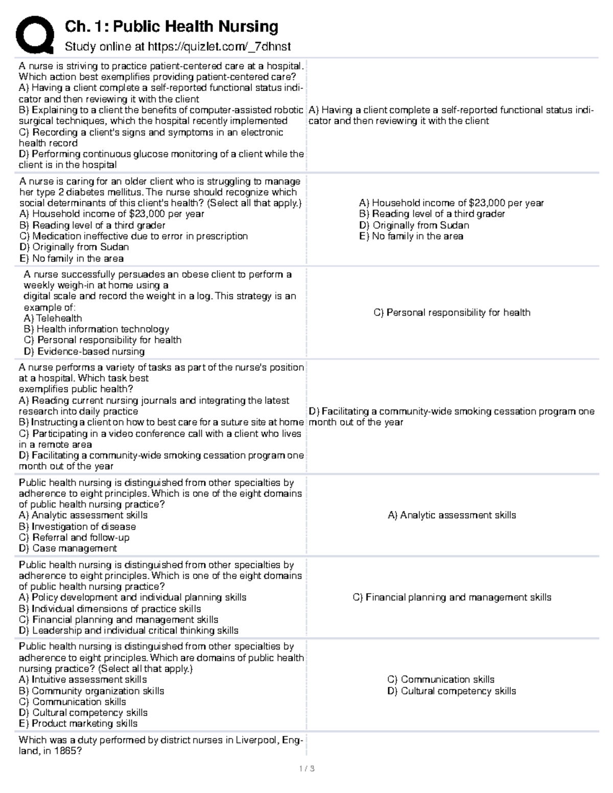 Chapter 1 - Community Health - Ch. 1: Public Health Nursing Study ...