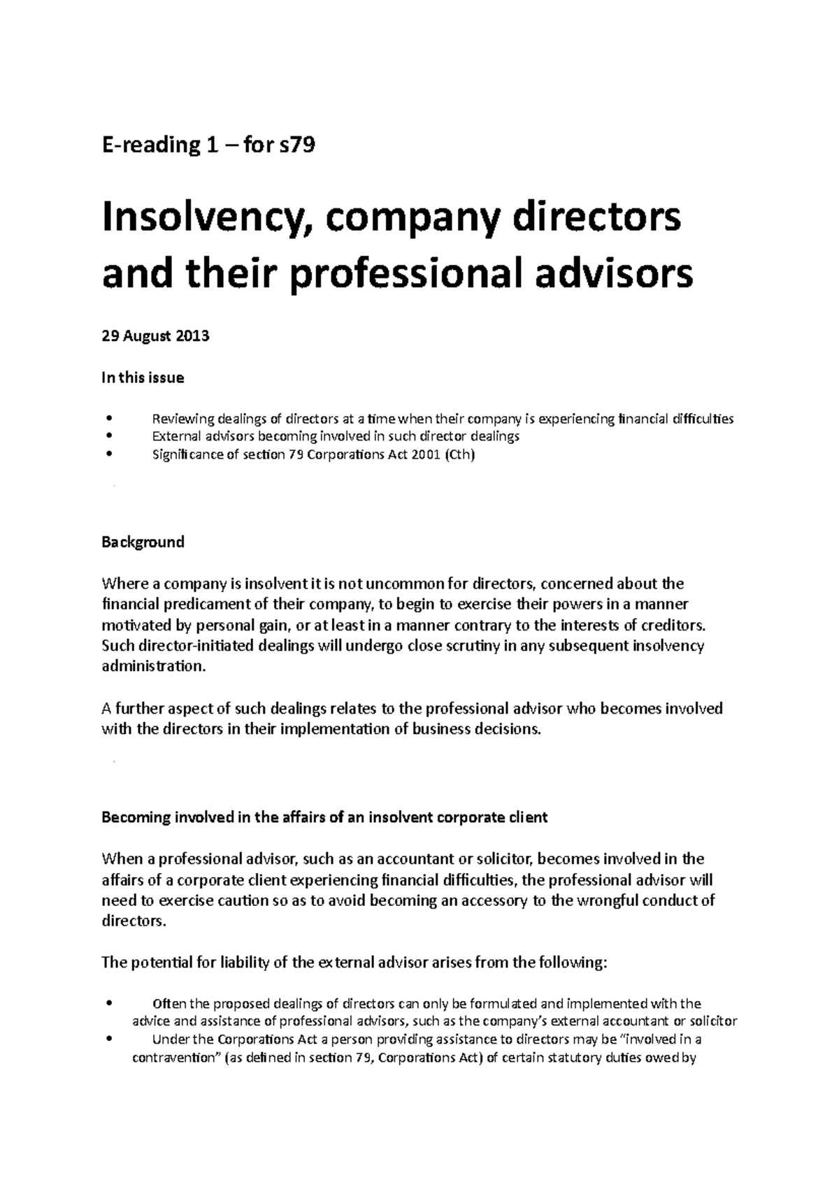 S79 e-reading 1 - section 79 reading - 1 for s79 Insolvency, company ...
