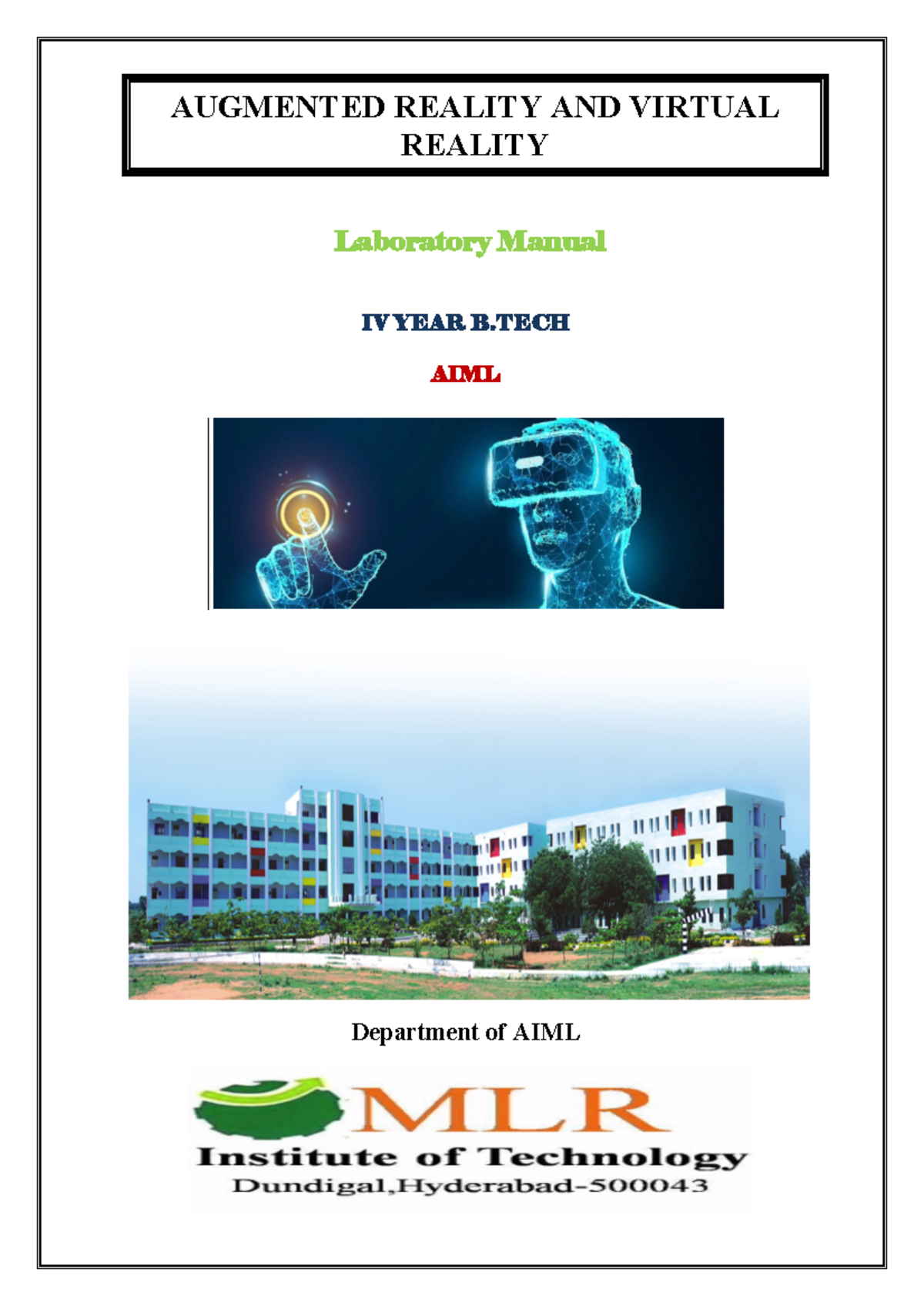 Augmented Reality AND Virtual Reality Laboratory Manual IV YEAR B