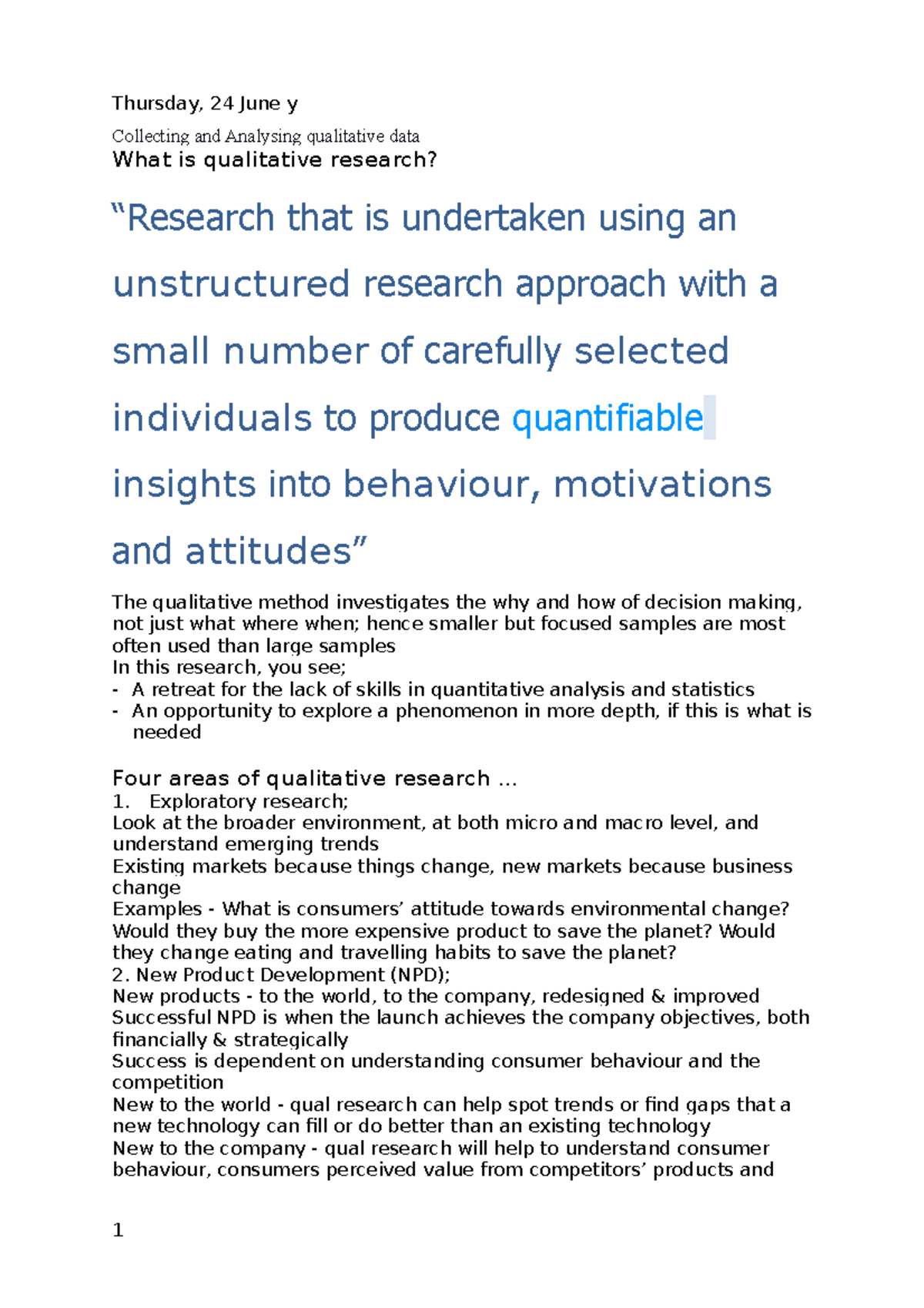 Qualitative Research - Lecture Notes 4 - Collecting And Analysing ...