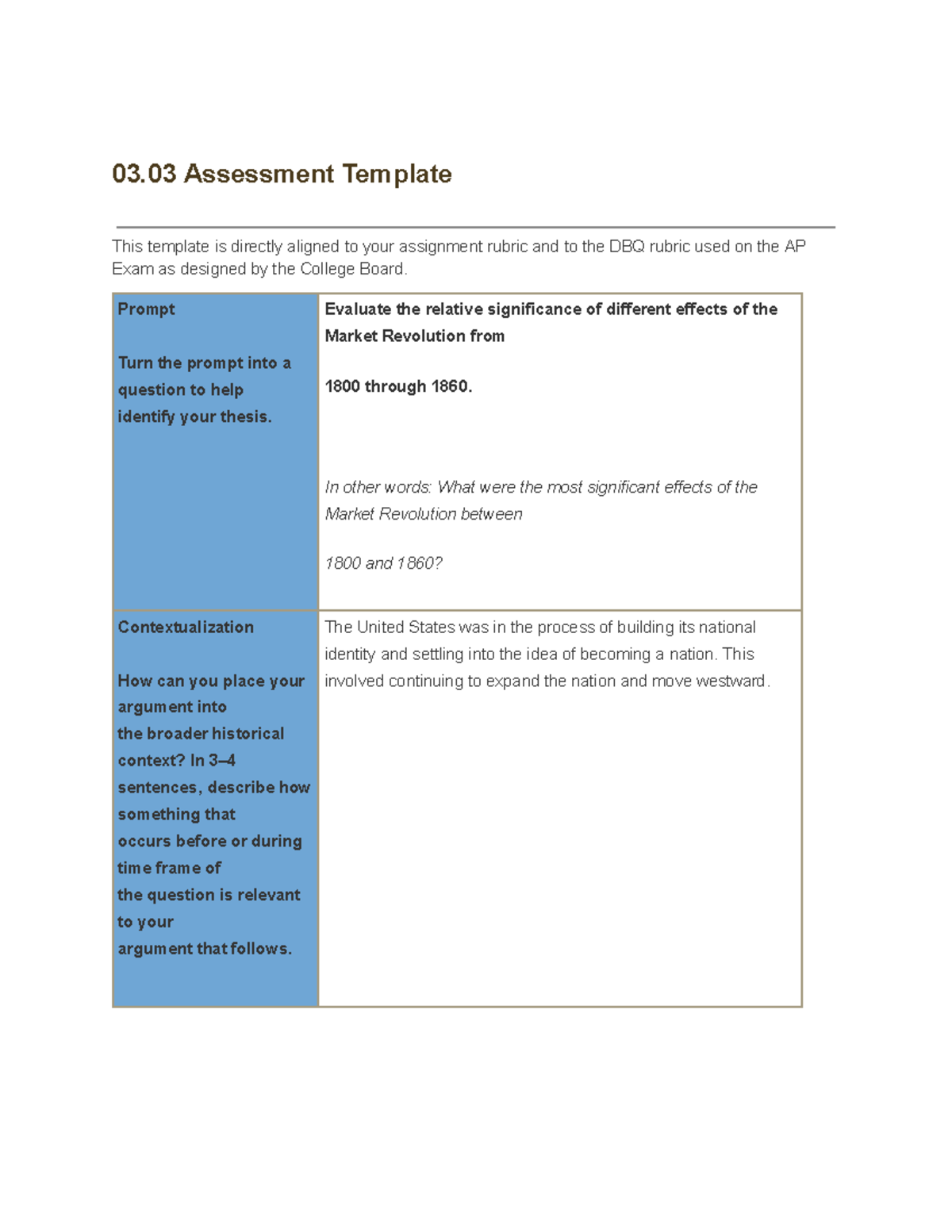 3.03 - 03 Assessment Template This template is directly aligned to your ...