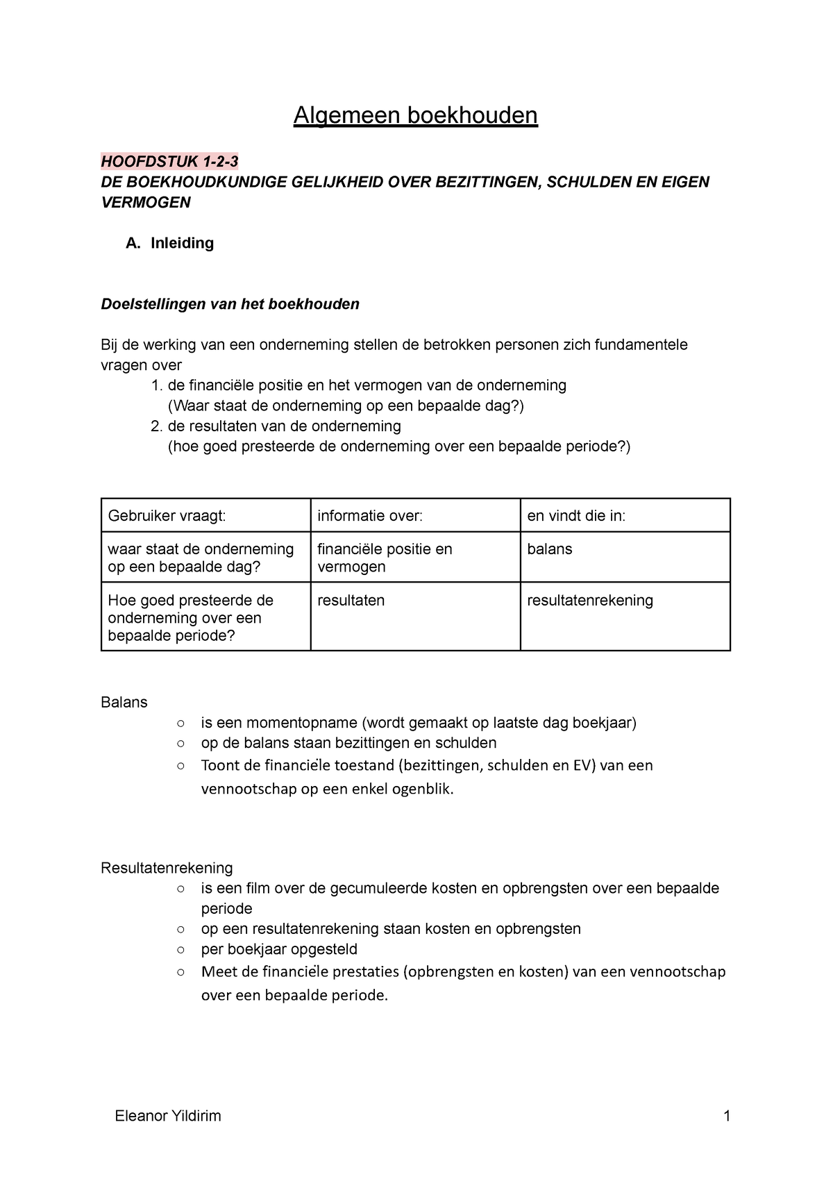 Algemeen Boekhouden H1-8 - Algemeen Boekhouden HOOFDSTUK 1-2- DE ...