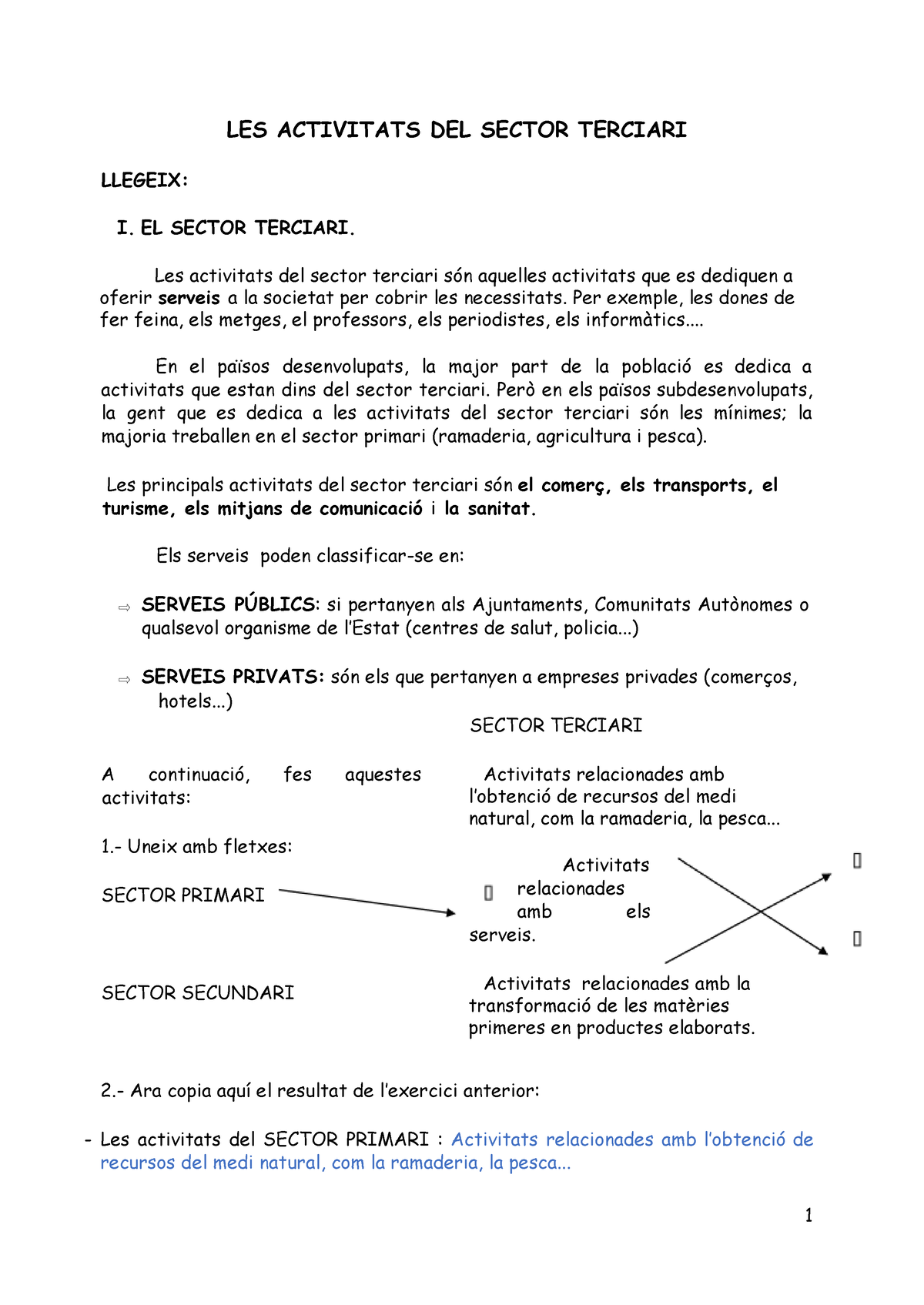 Sector Terciari - LES ACTIVITATS DEL SECTOR TERCIARI LLEGEIX: I. EL ...