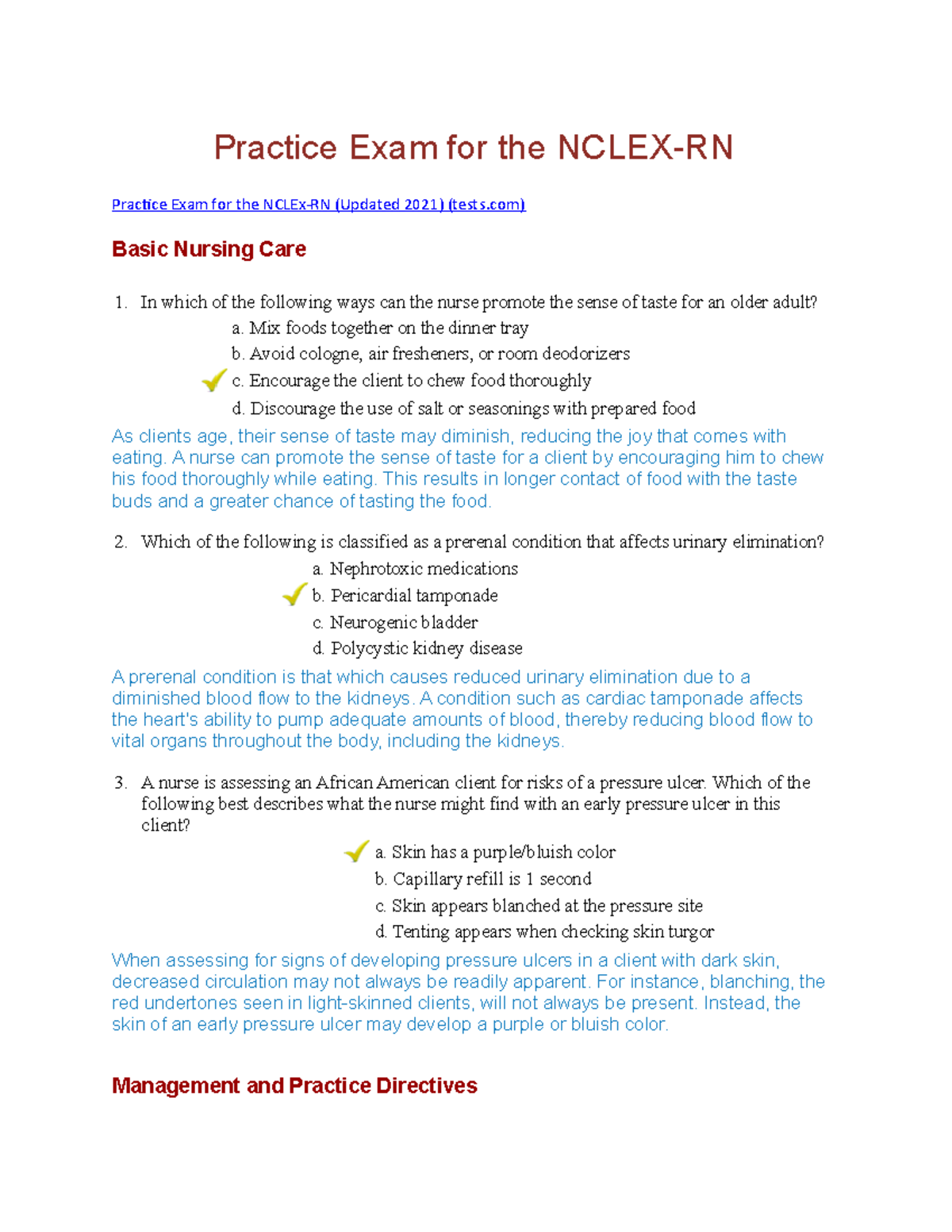 Practice Exam For The Nclex - Practice Exam For The NCLEX-RN Practice ...